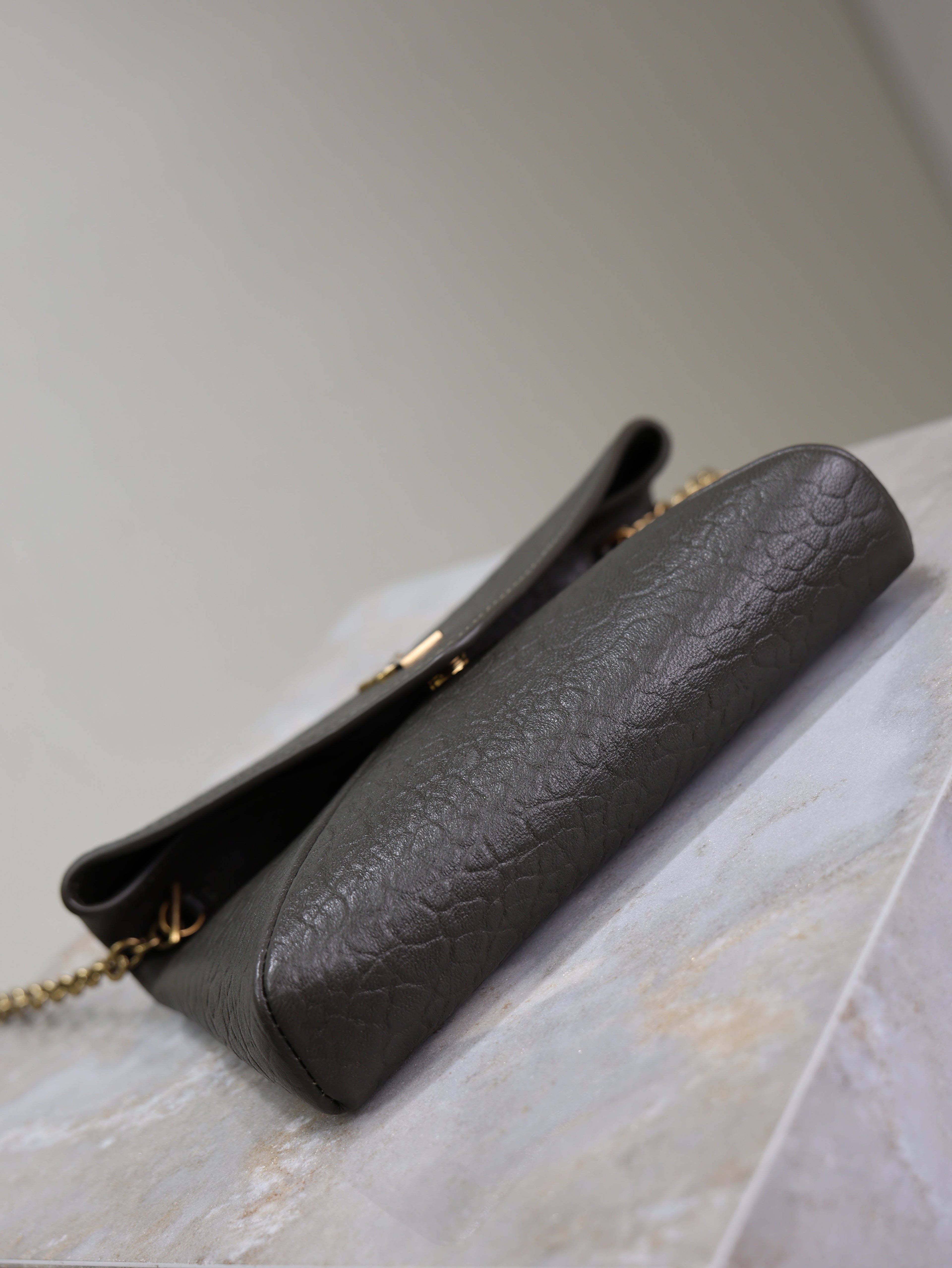YSL 25S CALYPSO MINI 19 IN CHARCOAL GRAY LAMBSKIN GOLD HARDWARE