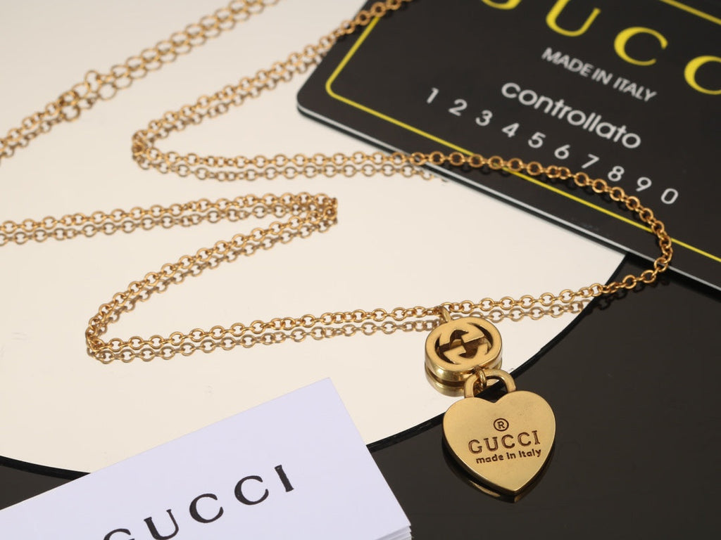18K Double Gucci Heart Pendant Necklace