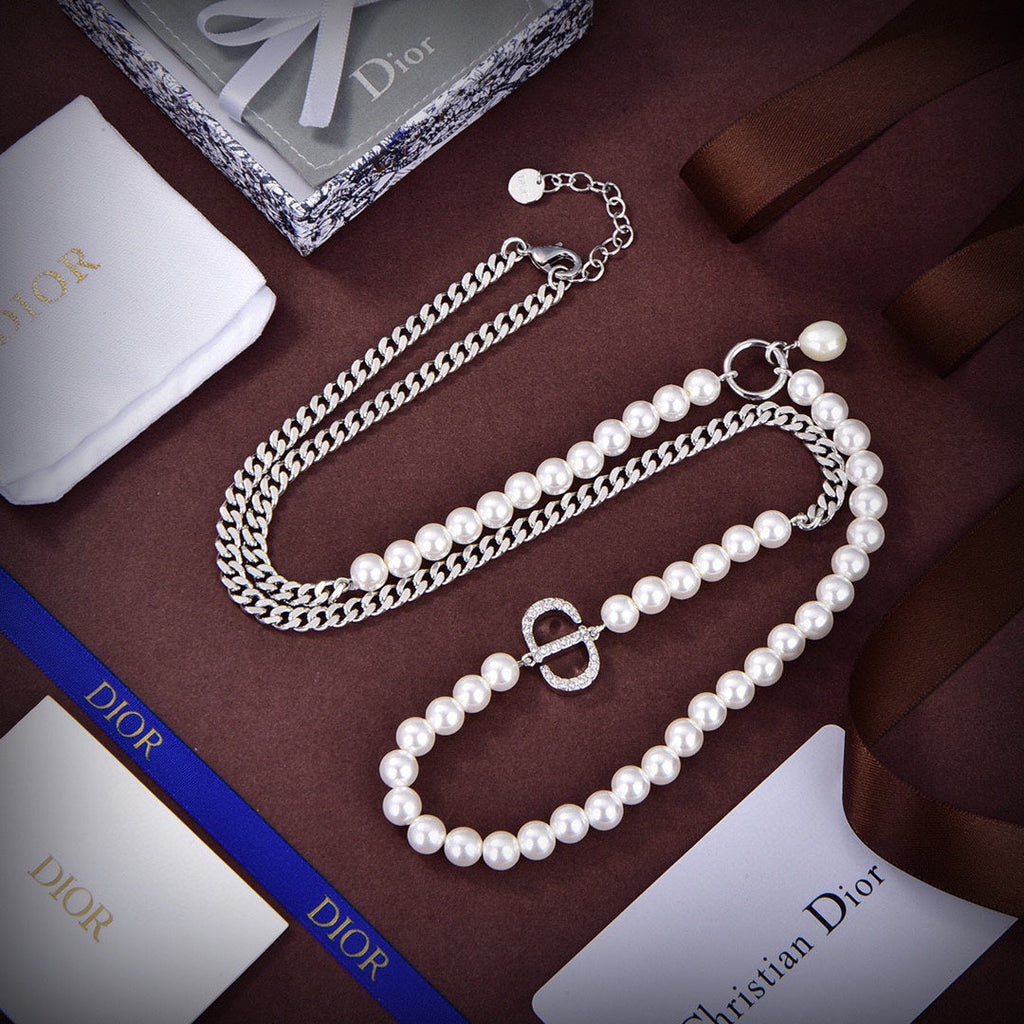 18K Dior Celine Gourmette Pearls Necklace