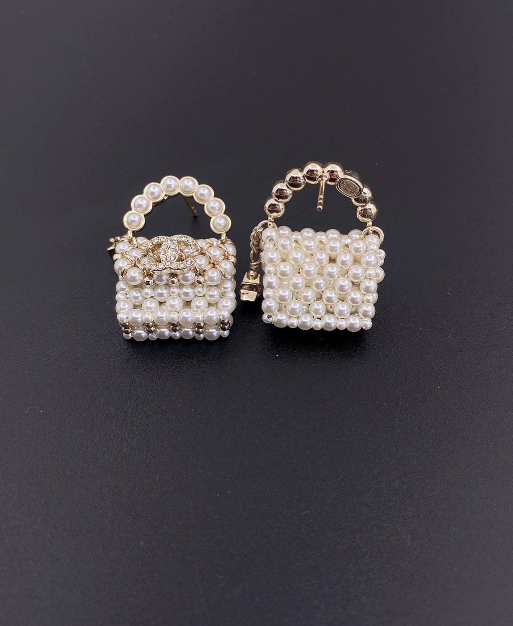 18K  Chanel Small Bag Pearl Earrings