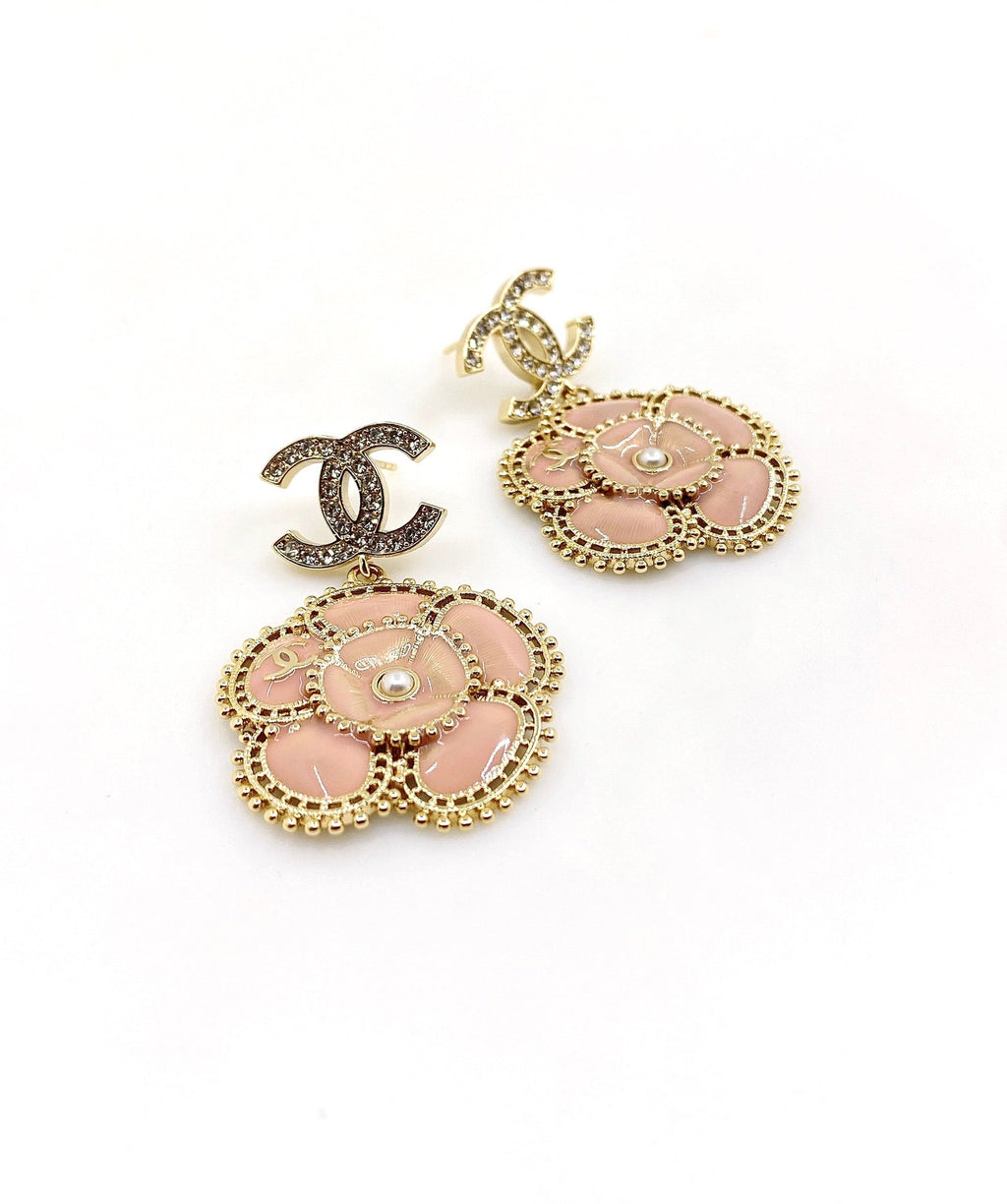 18K  Chanel Pink Flower Earrings