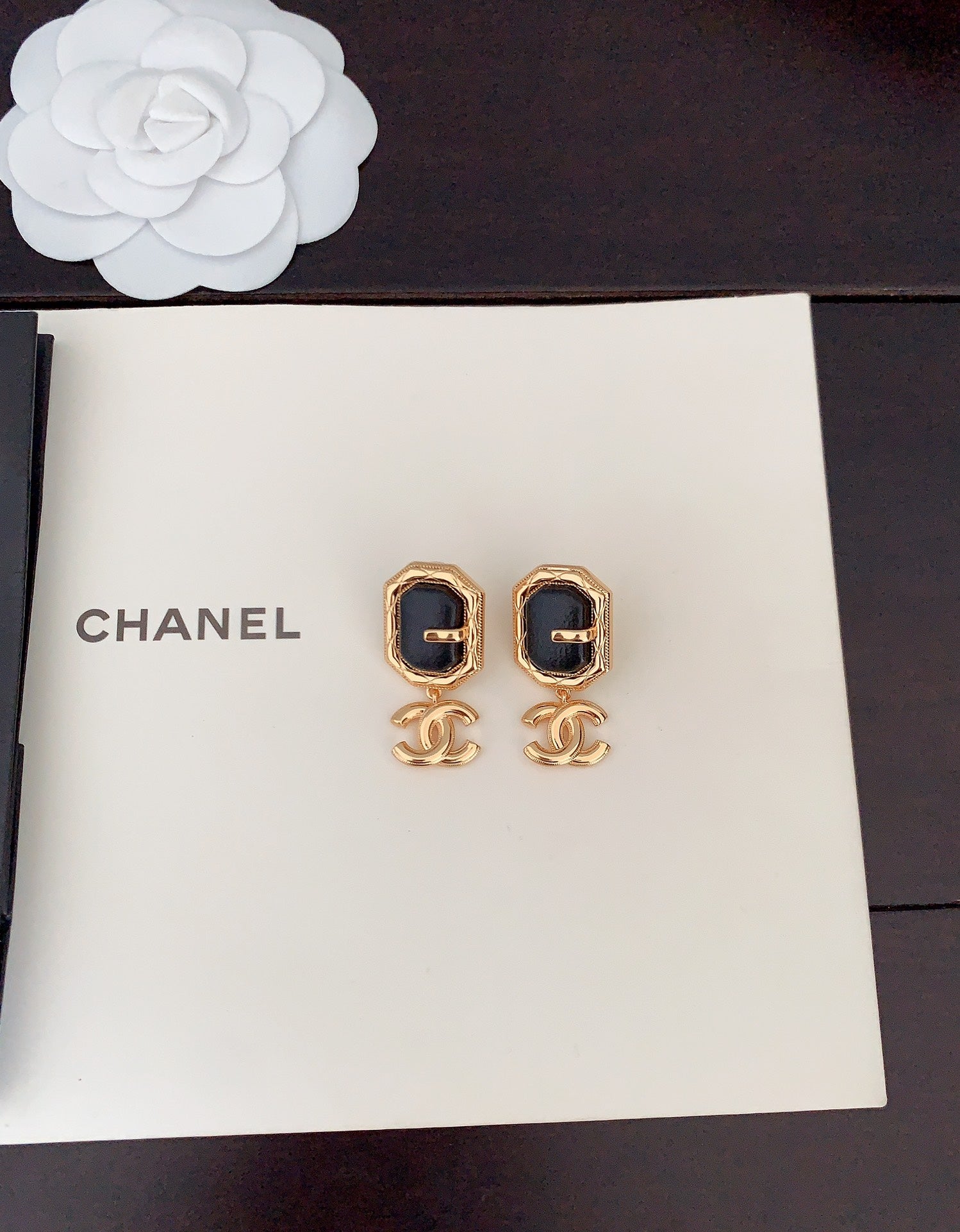 18K  Chanel Pendant Leather Earrings