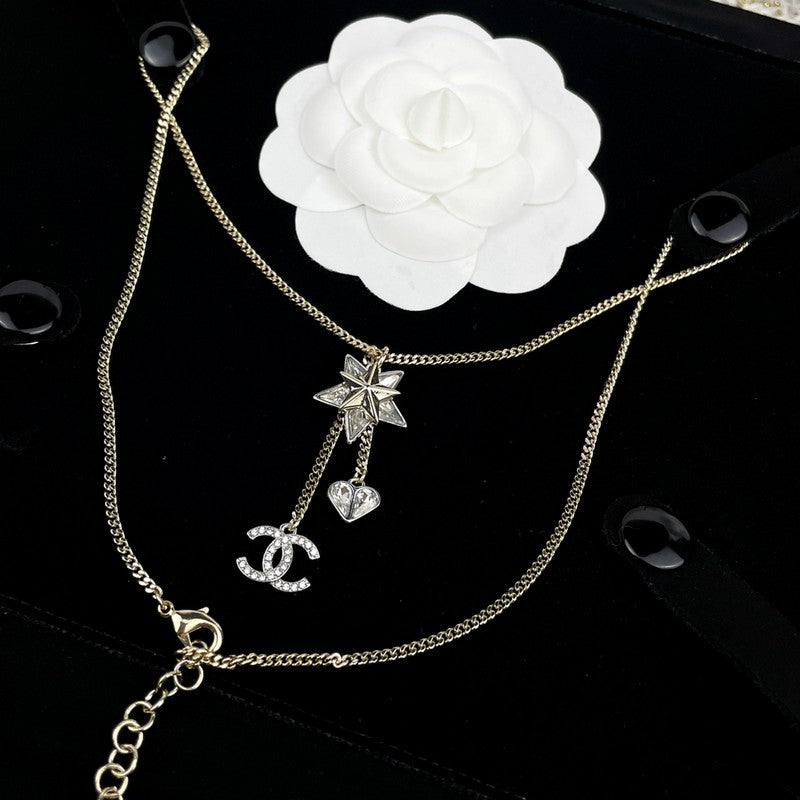 18K  Chanel Heart & Star Crystal Necklace