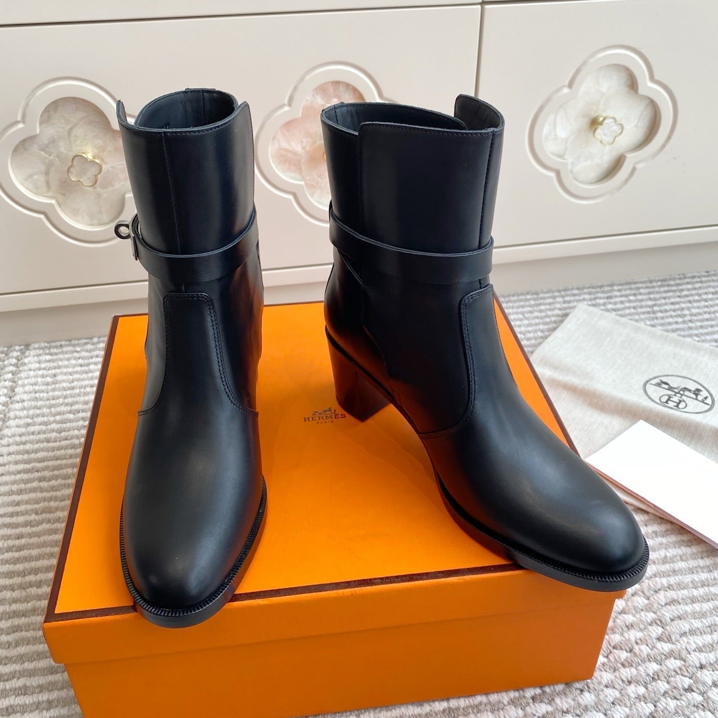 HERMES 25S FRENCHIE 50 ANKLE BOOT 50 MM IN BLACK LAMBSKIN WITH SILVER HARDWARE