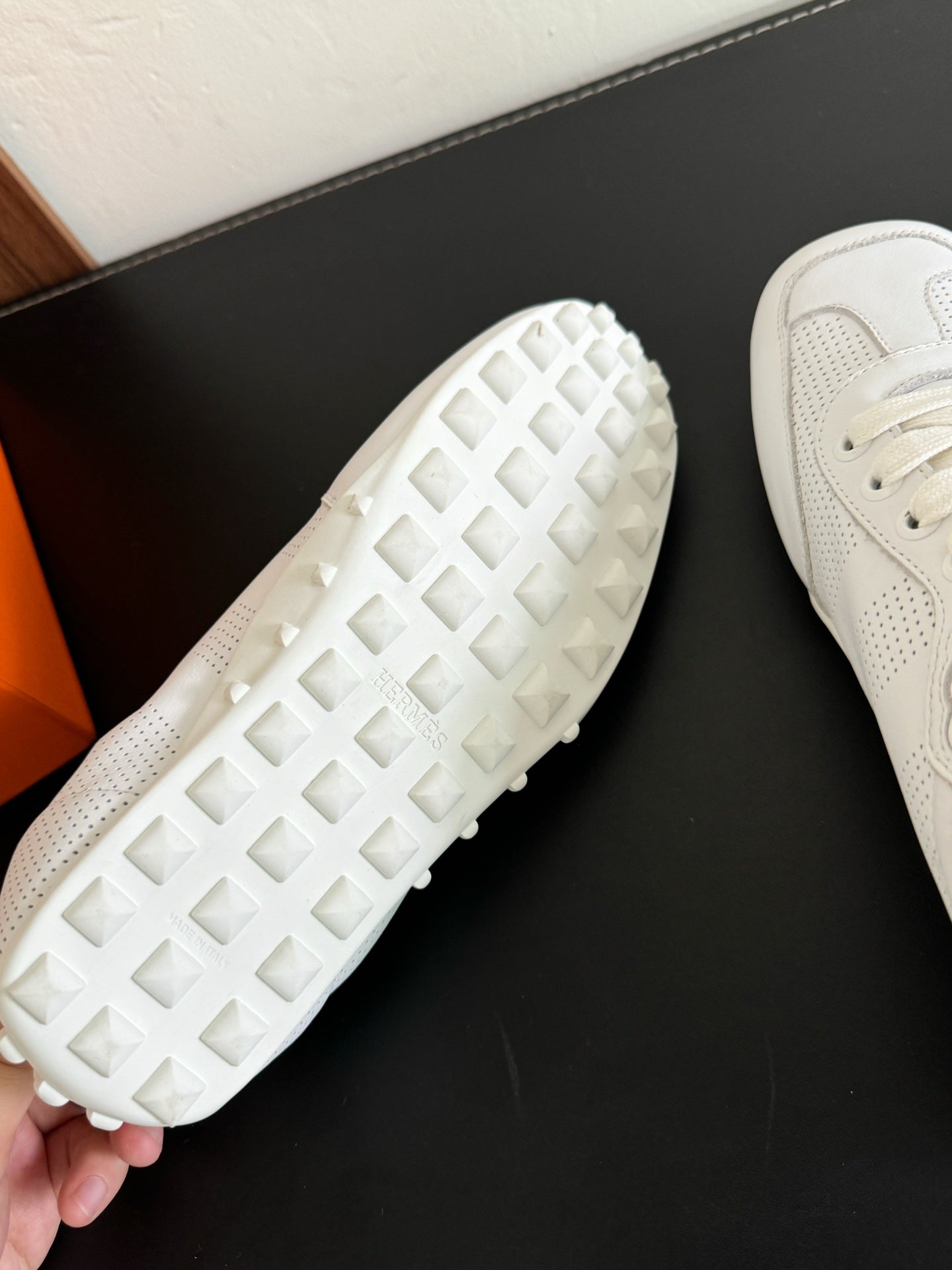 HERMES SKATEBOARD SHOES WHITE CALFSKIN