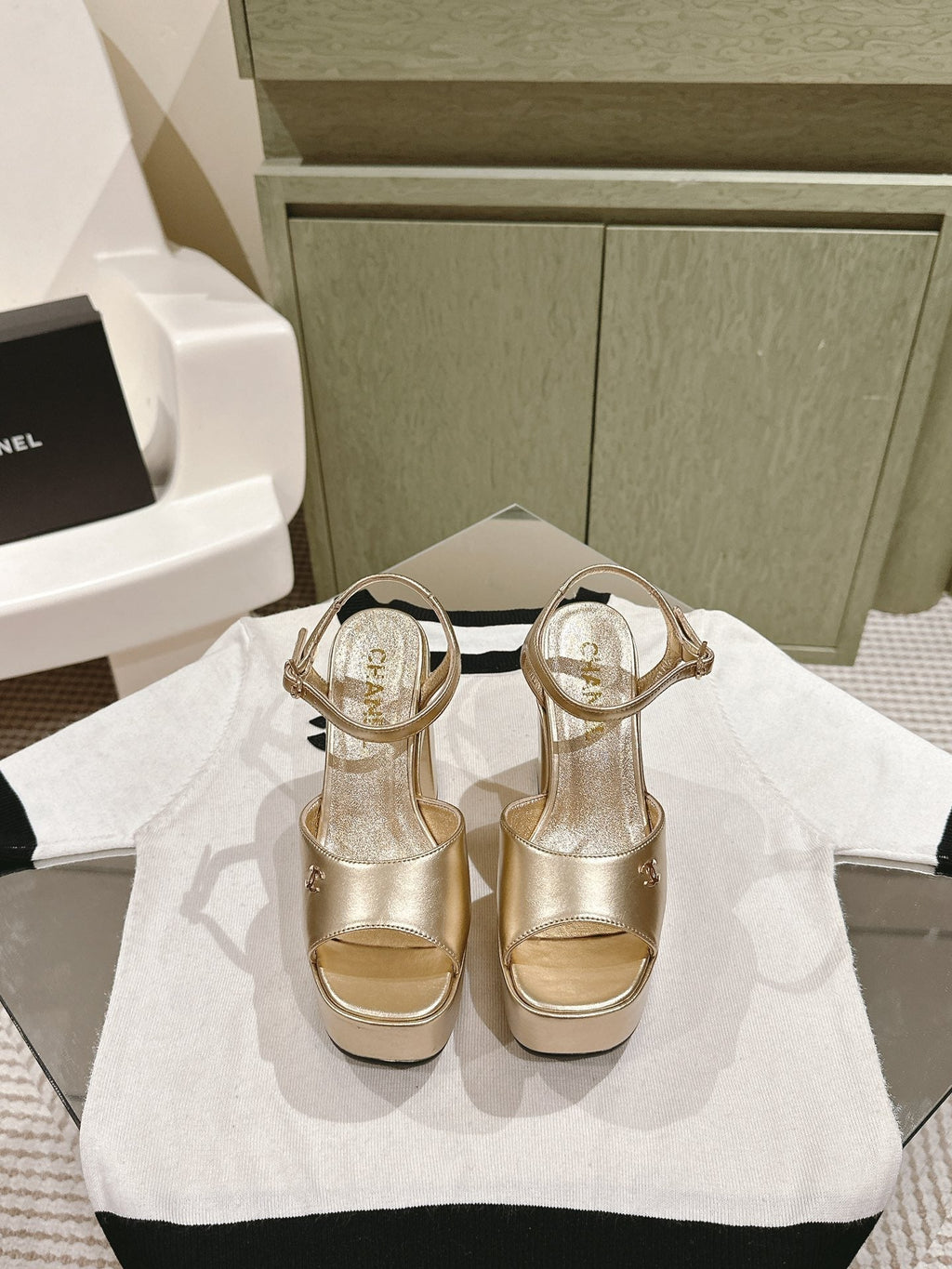 CHANEL HIGH SANDAL GOLDEN CALFSKIN
