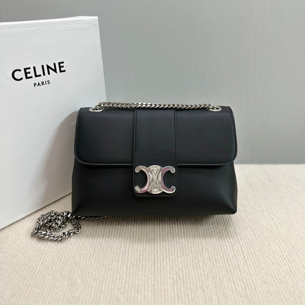 CELINE MEDIUM VICTOIRE BAG 25 IN BLACK SUPPLE CALFSKIN SILVER HARDWARE
