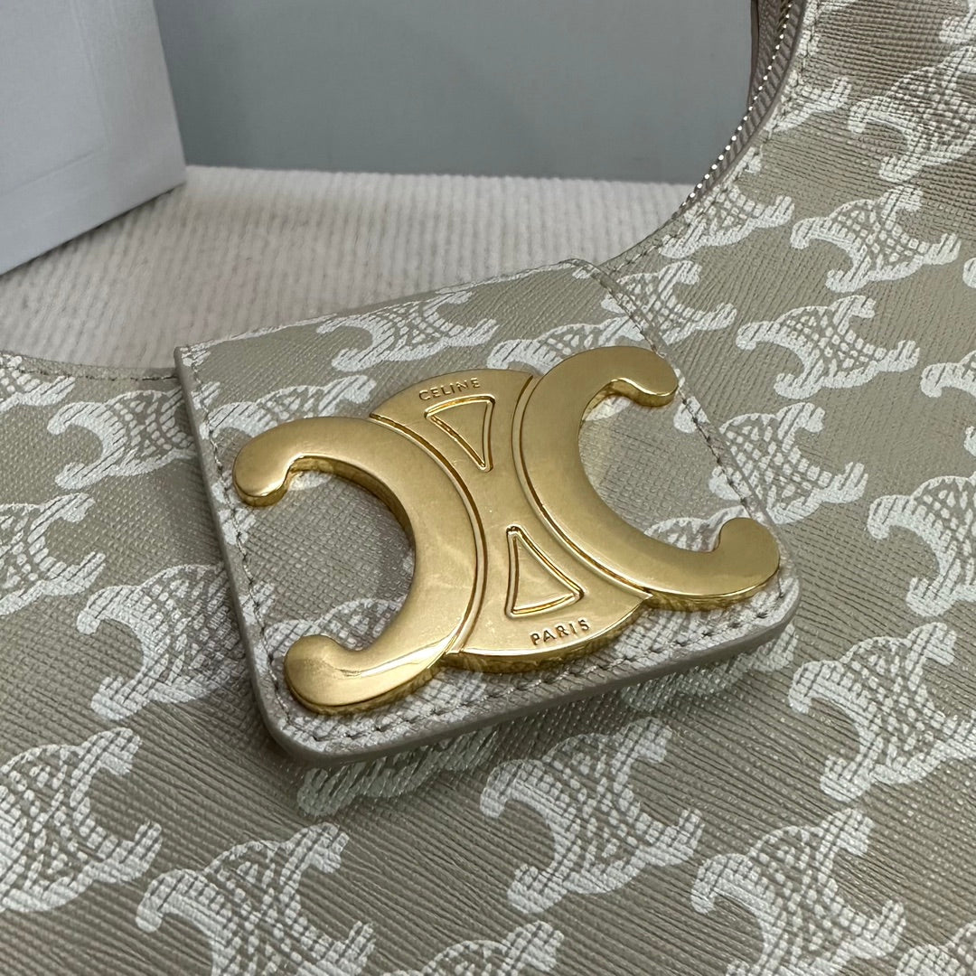 CELINE MEDIUM AVA BAG 23 IN BEIGE TRIOMPHE CANVAS GOLD LOGO