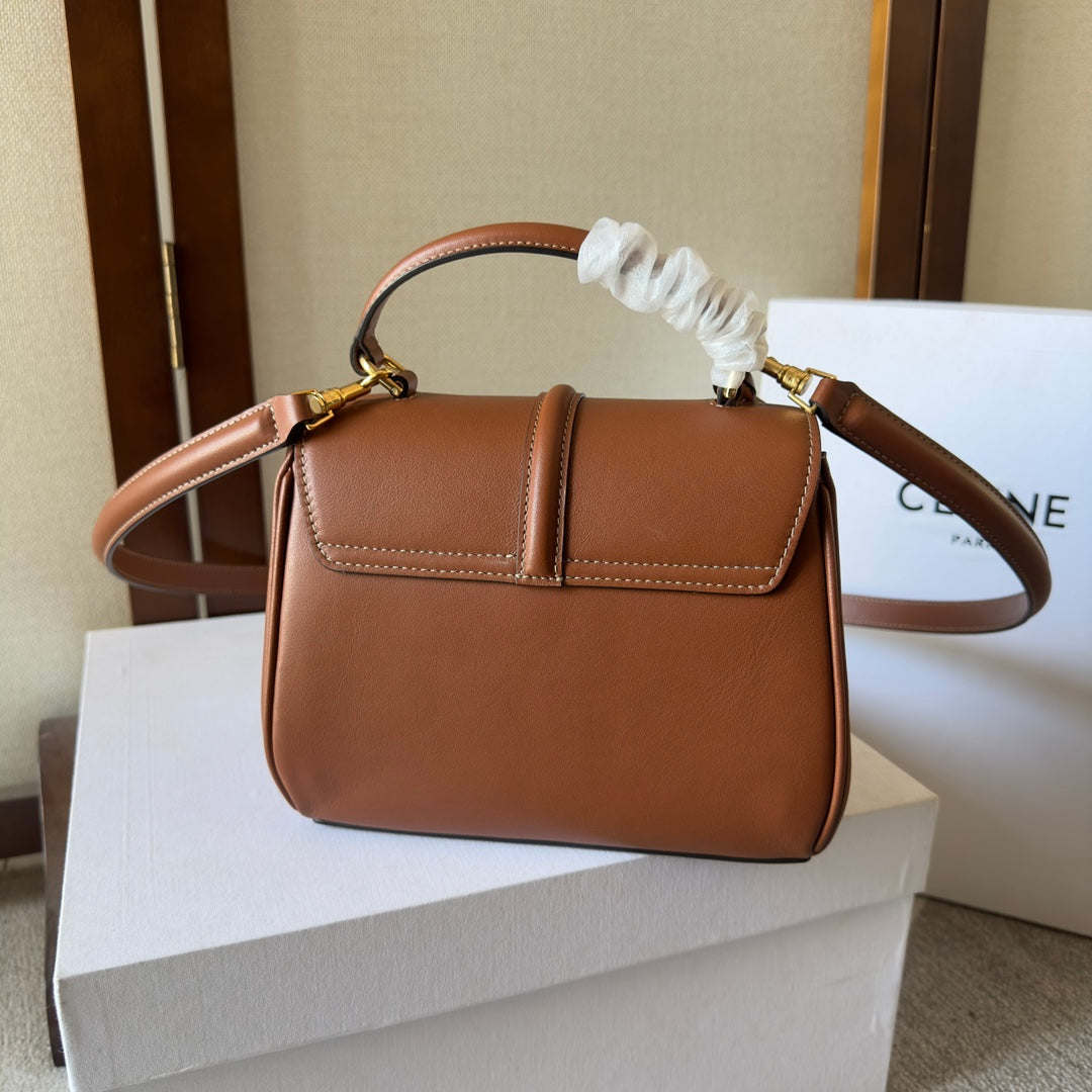 CELINE CLASSIQUE BAG 17 IN NUTMEG BROWN CALFSKIN GOLD HARDWARE