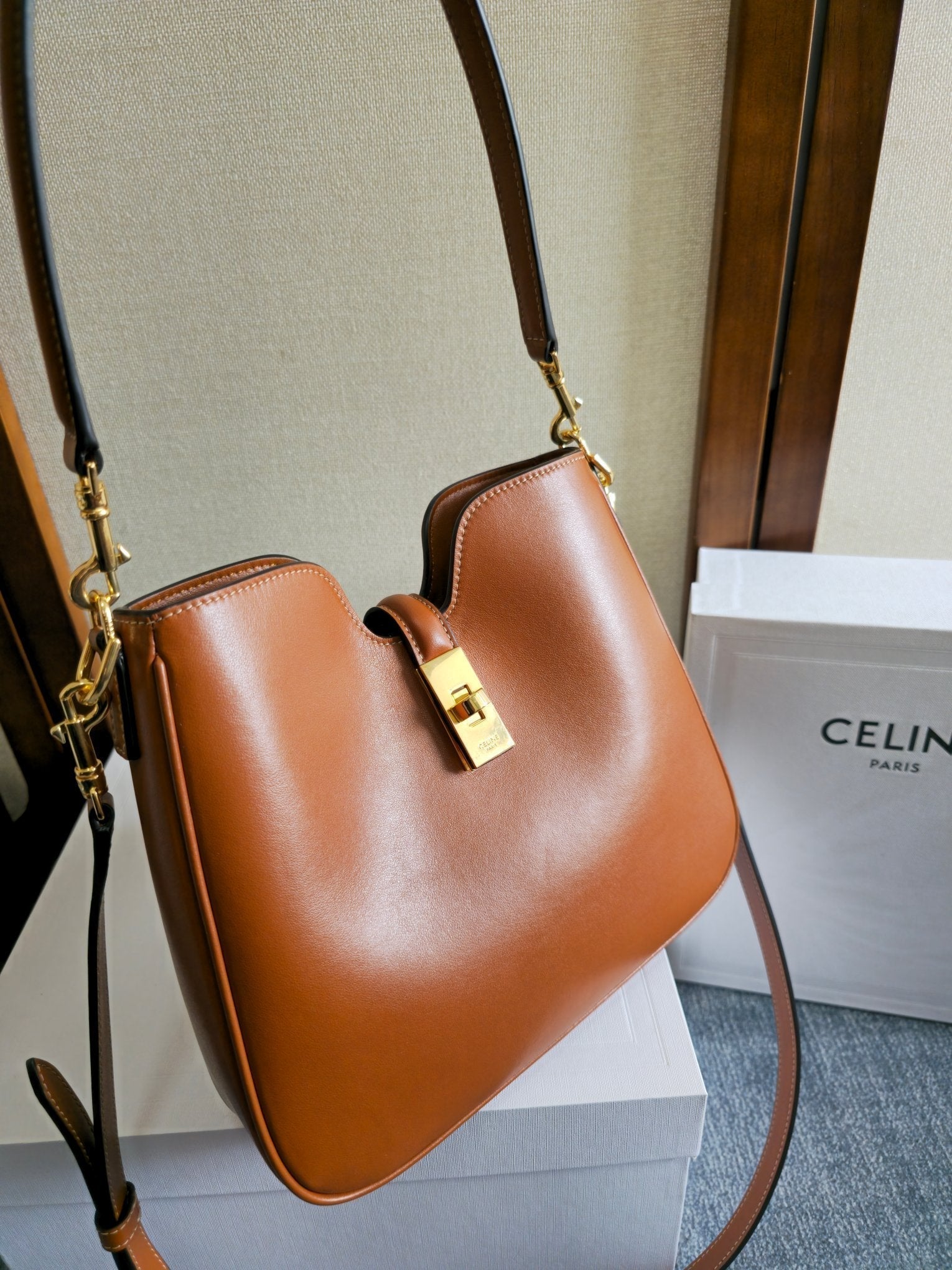 CELINE SMALL CAMILLE 16 SOFT BAG 24 IN BURNT SIENNA SMOOTH CALFSKIN