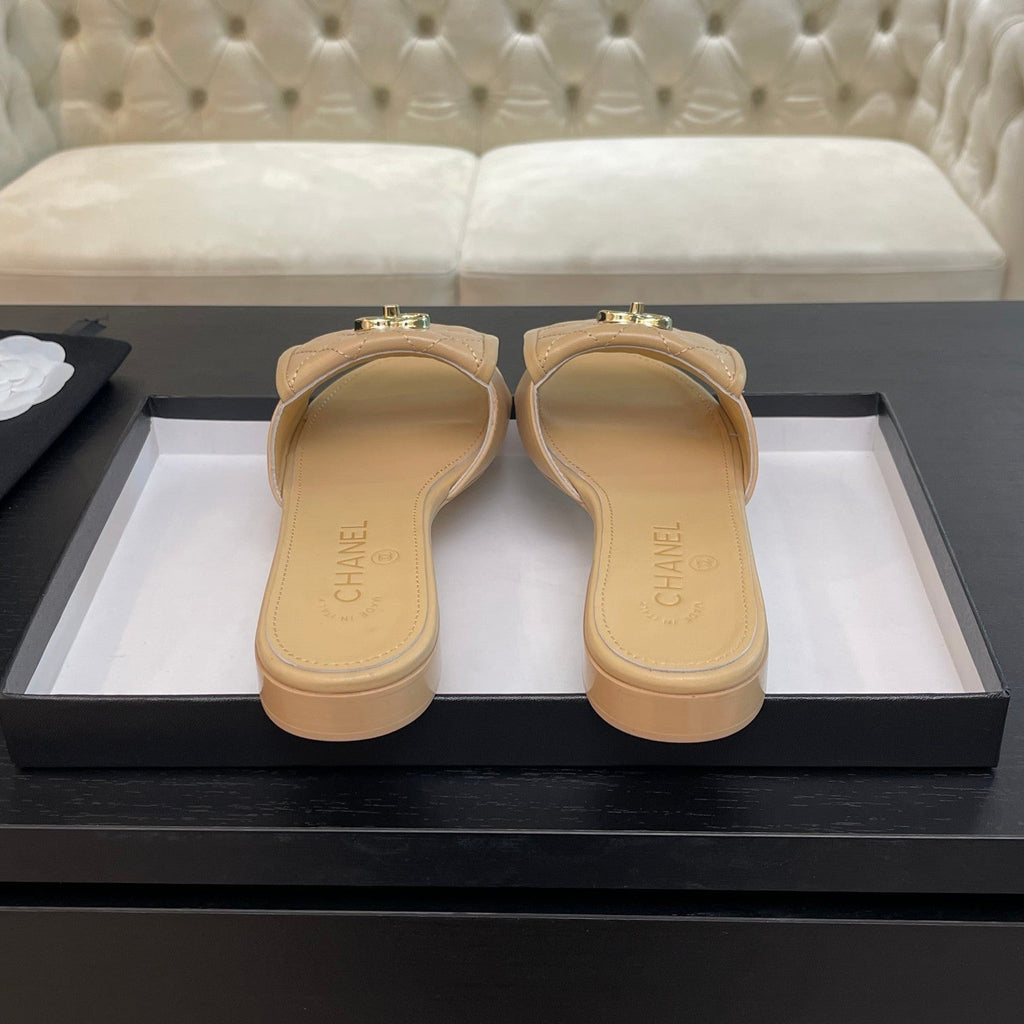 CHANEL FLAT MULE IN TUSCAN BEIGE LAMBSKIN