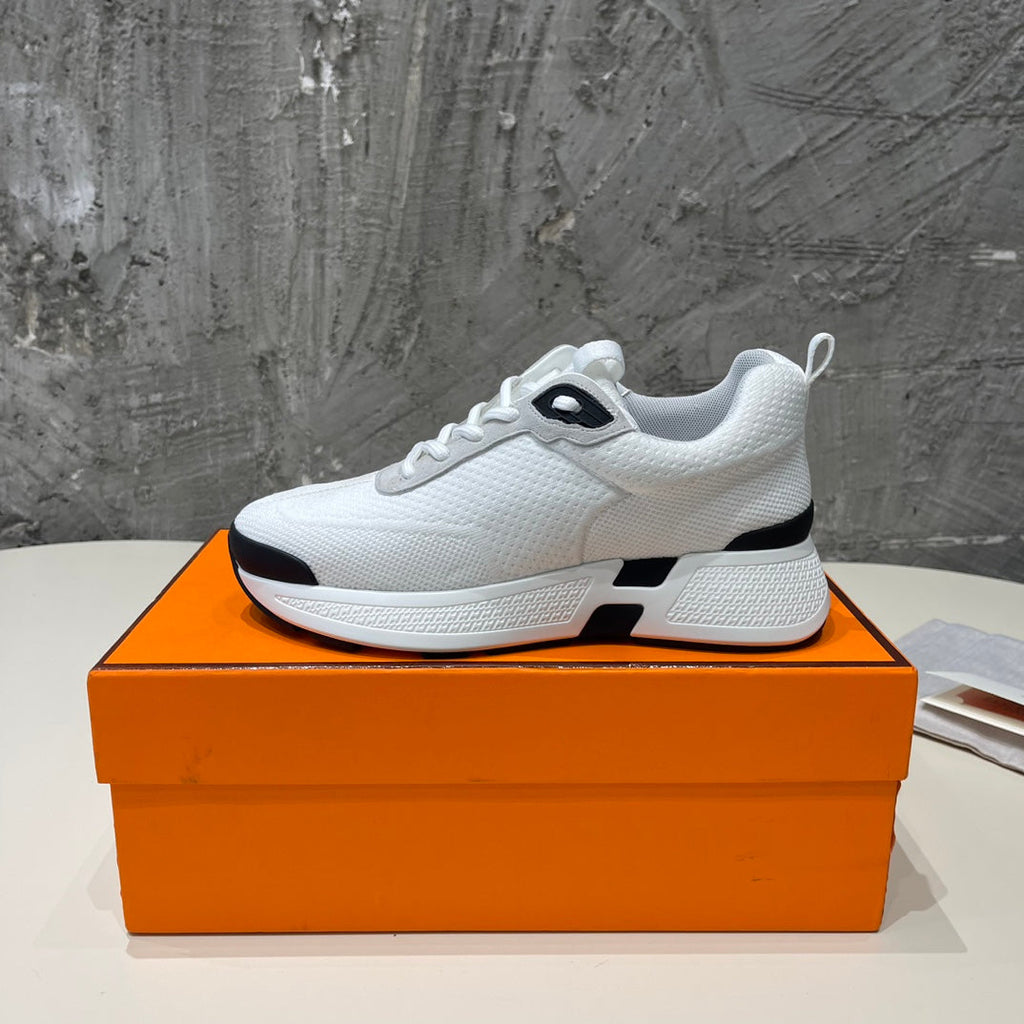 HERMES HEROS SNEAKERS WHITE MIX BLACK GOATSKIN