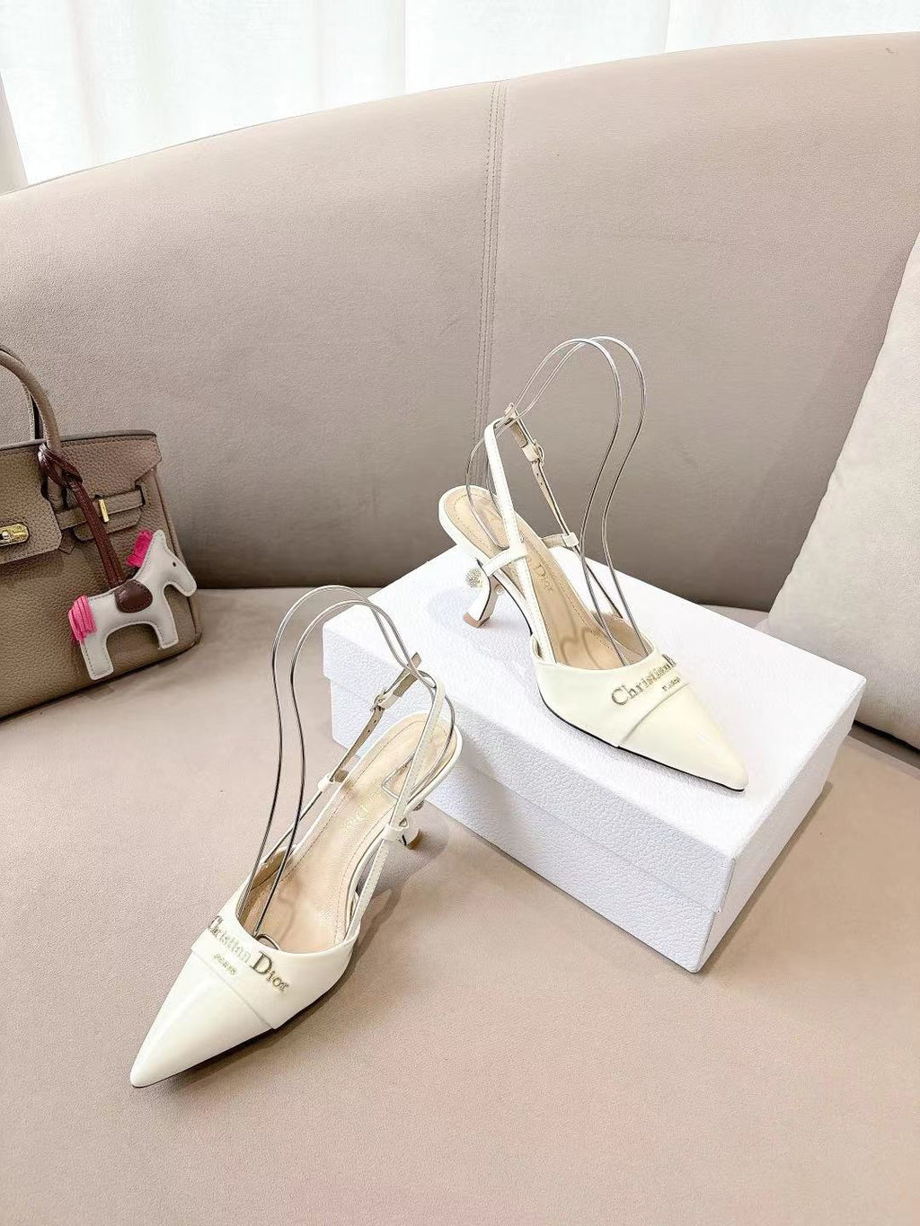 DIOR MY DD SLINGBACK PUMP 85MM IN WHITE CALFSKIN