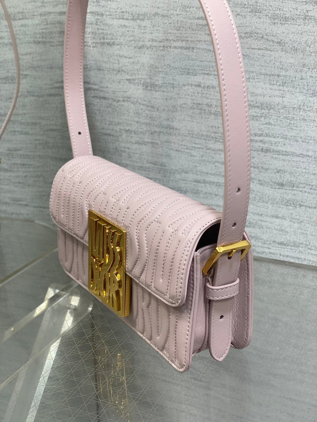 DIOR FLAP BAG 18 PALE PINK QUILTED ALLOVER CALFSKIN