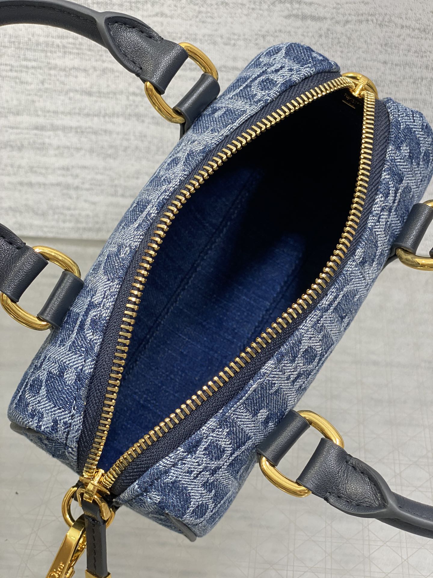 DIOR GROOVE MINI 17 BAG IN DENIM BLUE OBLIQUE MONOGRAM JACQUARD