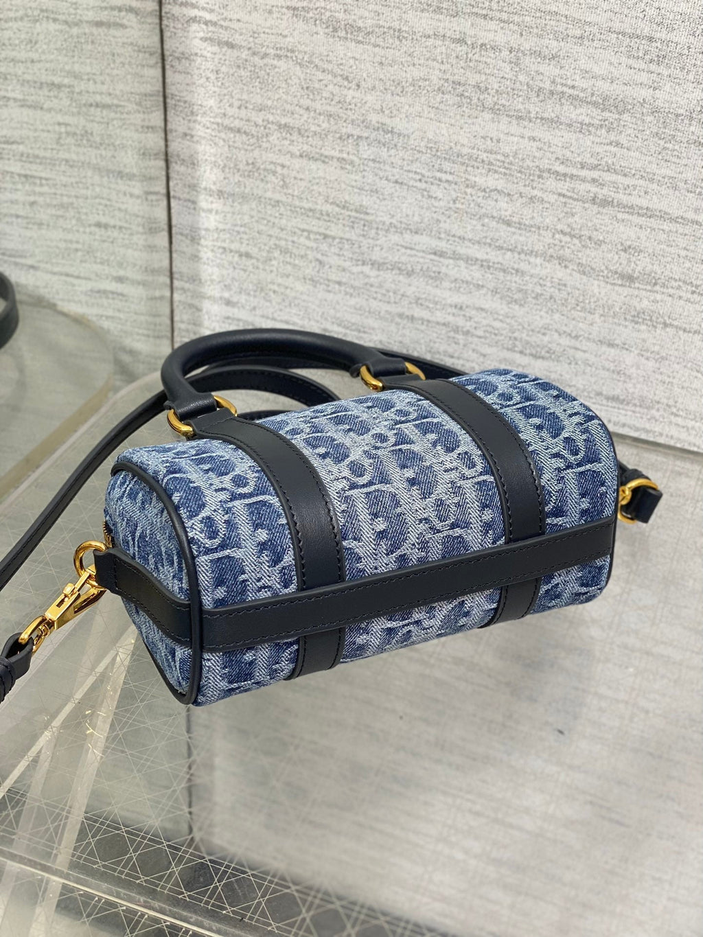 DIOR GROOVE MINI 17 BAG IN DENIM BLUE OBLIQUE MONOGRAM JACQUARD