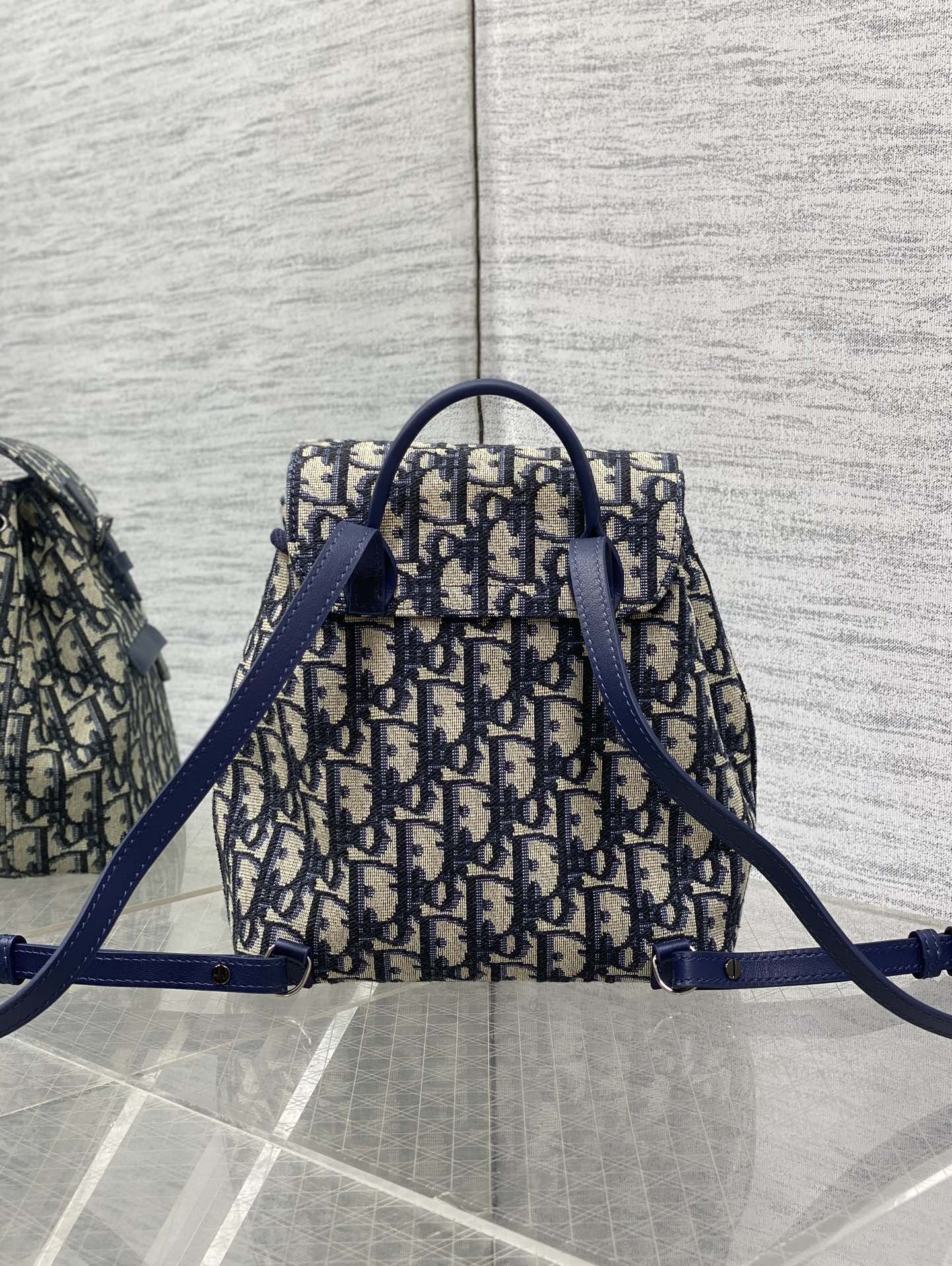 DIOR BACKPACK 19 IN BLUE OBLIQUE MONOGRAM JACQUARD