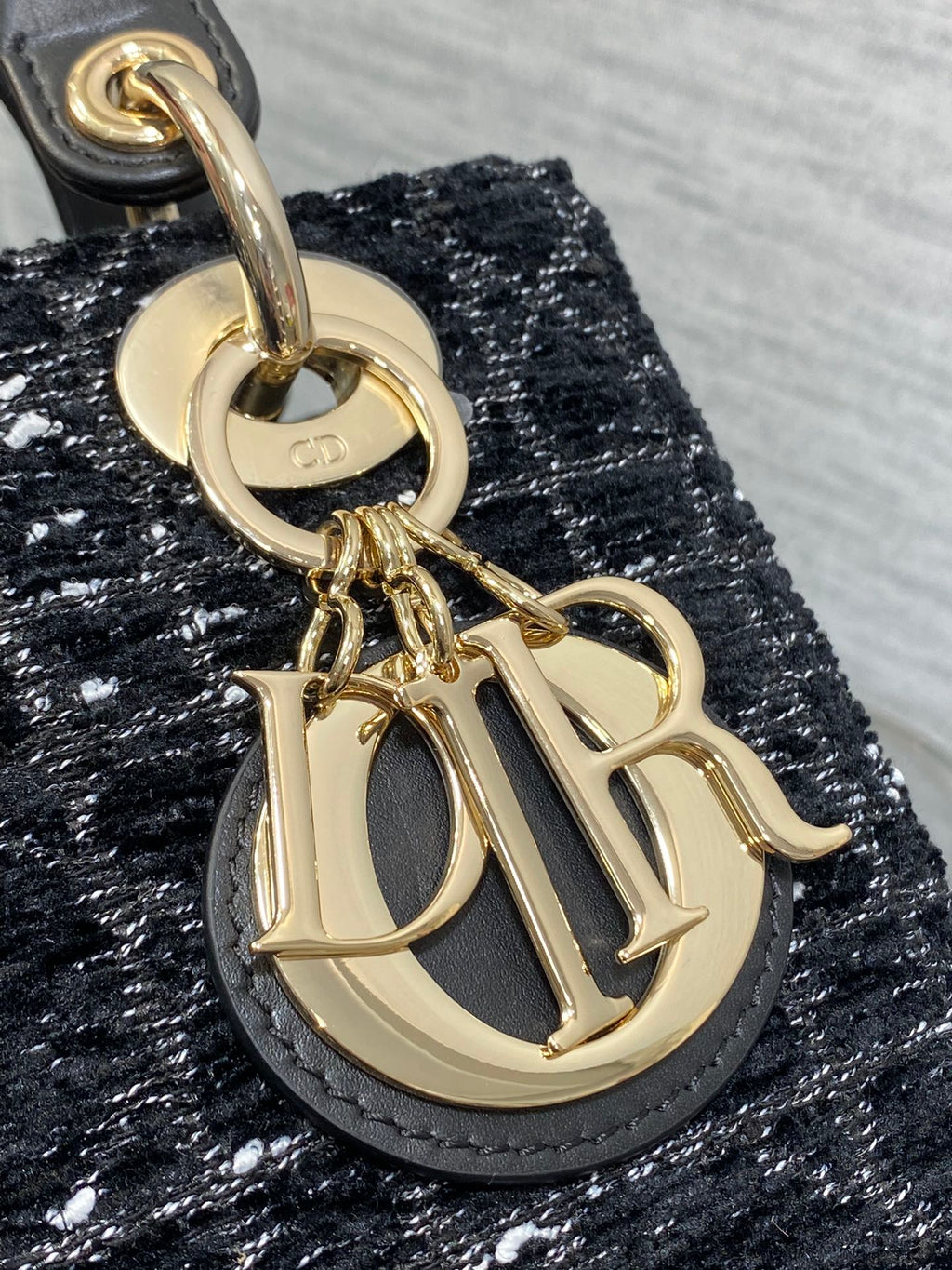 DIOR MINI 20 LADY BAG IN BLACK MIX WHITE CANNAGE TWEED WITH GOLD HARDWARE