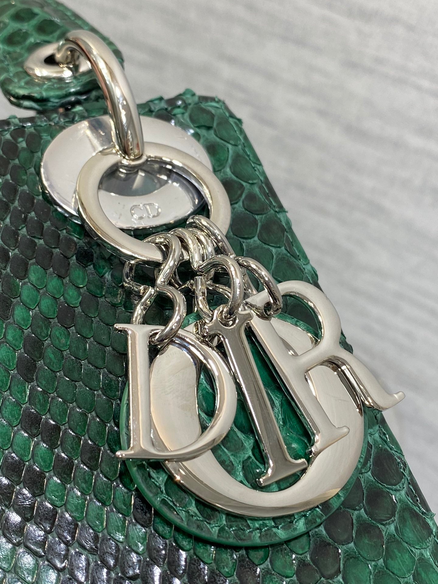 DIOR MINI 17 LADY BAG IN GREEN FOREST MIX BLACK SNAKESKIN PATTERN LAMBSKIN
