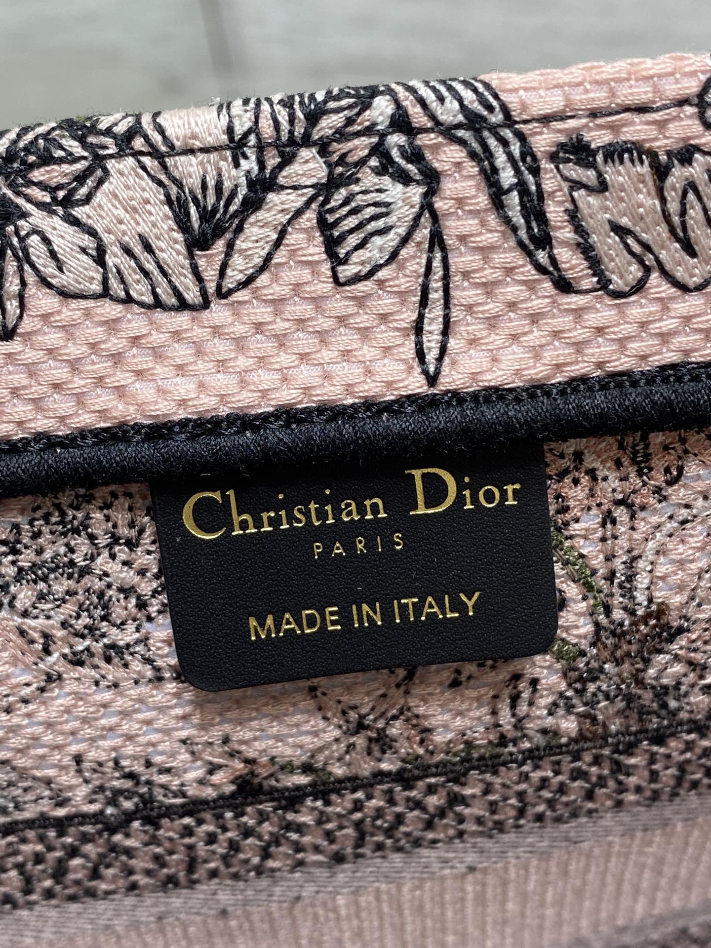 DIOR 25S LUCKY SMALL DIOR BOOK TOTE 26 IN PINK MULTICOLOR DIOR FLOWERS CALENDAR ALLOVER EMBROIDERY