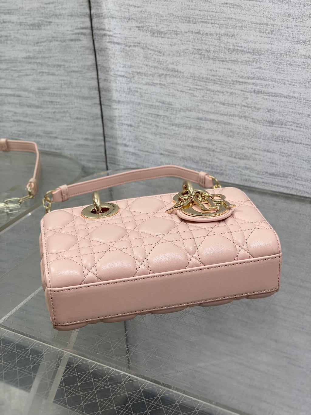 DIOR 25S MICRO LADY D-JOY 19 IN BABY PINK CALFSKIN GOLD HARDWARE