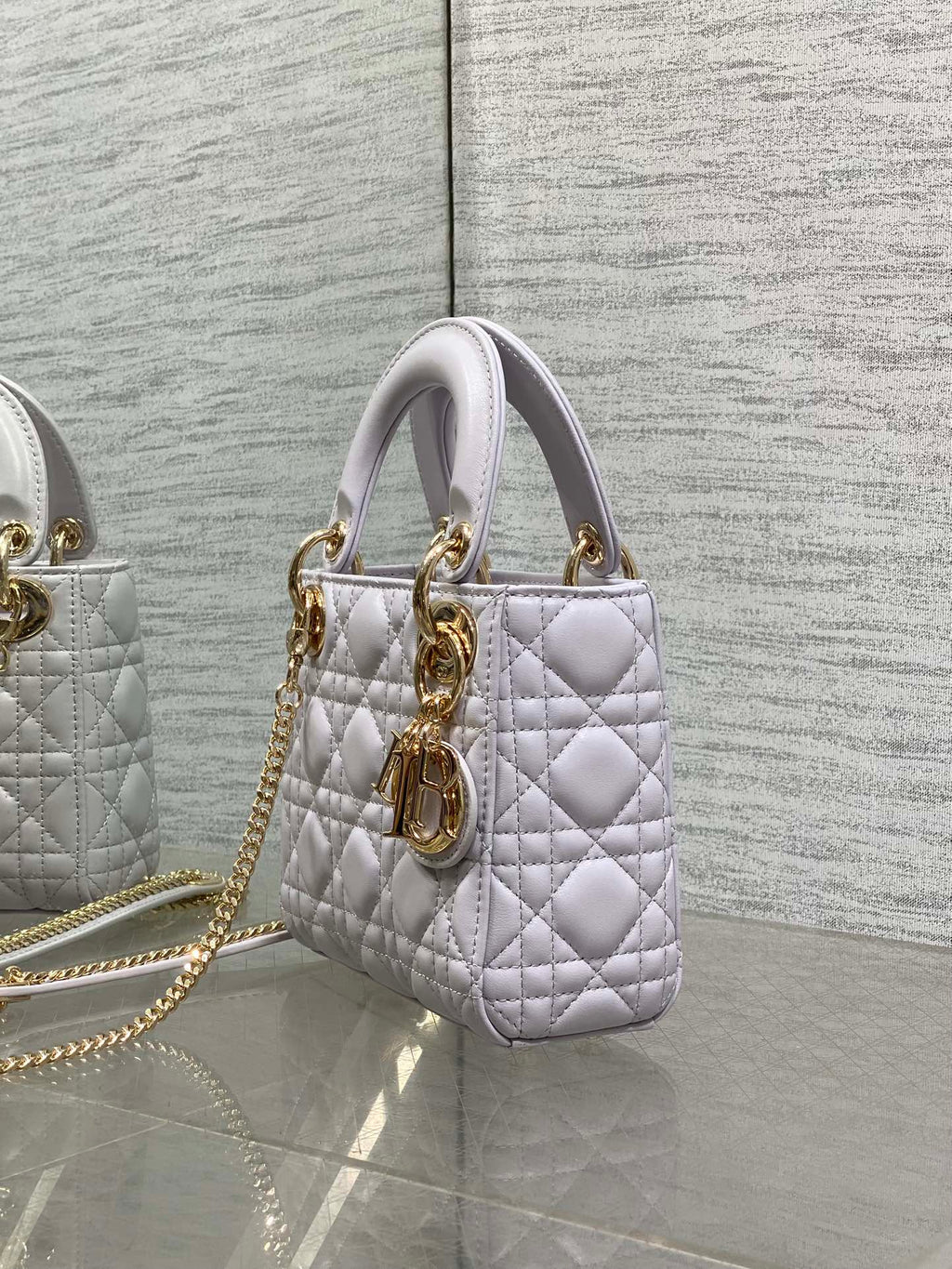 DIOR 25S MINI LADY  BAG 17 IN LILAC CANNAGE CALFSKIN GOLD HARDWRE