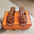 HERMES ILOT 45 SANDAL CARAMEL CALFSKIN