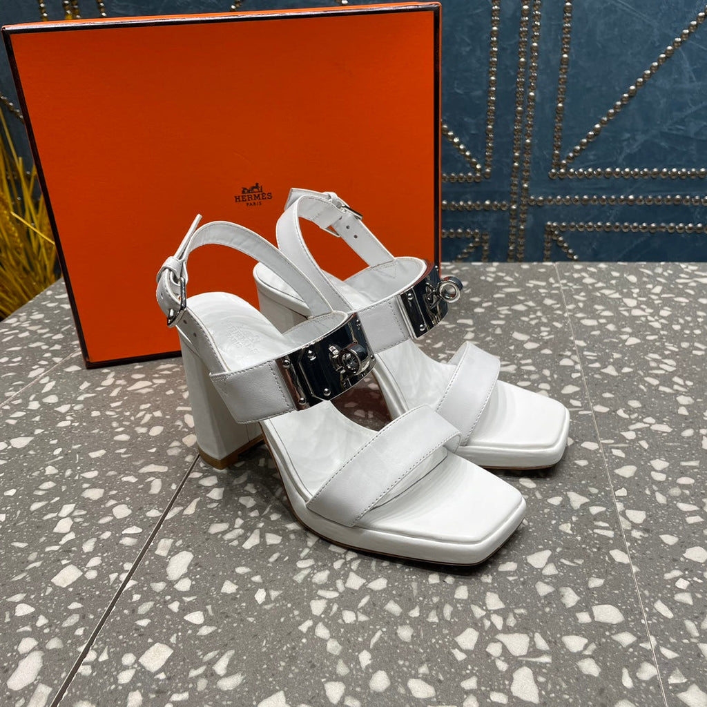 HERMES ILONA SANDAL 95 WHITE CALFSKIN