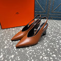 HERMES HIGH SLINGBACKS 7 CM IN UMBER BROWN SHEEPSKIN