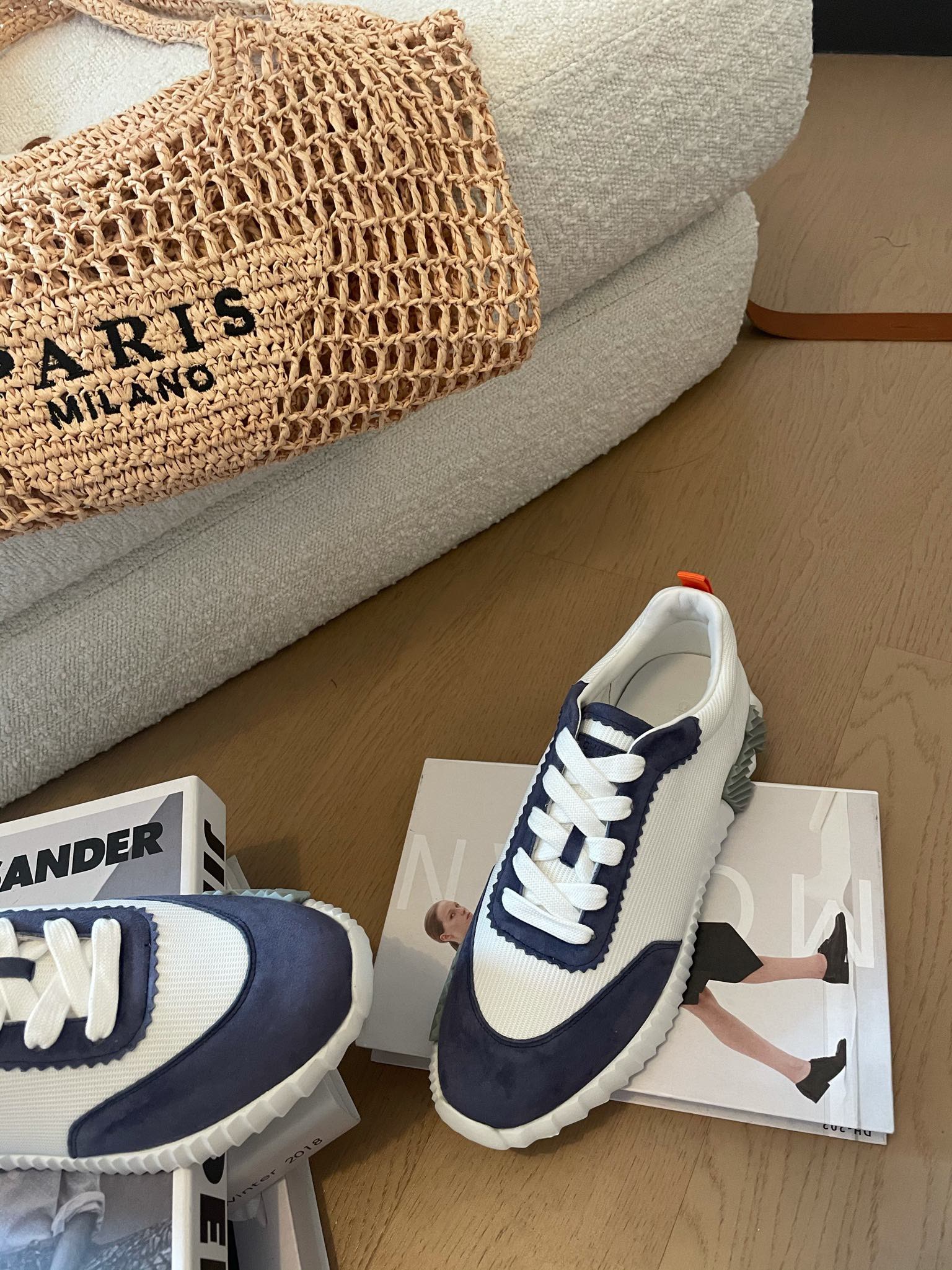 HERMES BOUNCING SNEAKERS LIGHT GRAY MIX NAVY CALFSKIN
