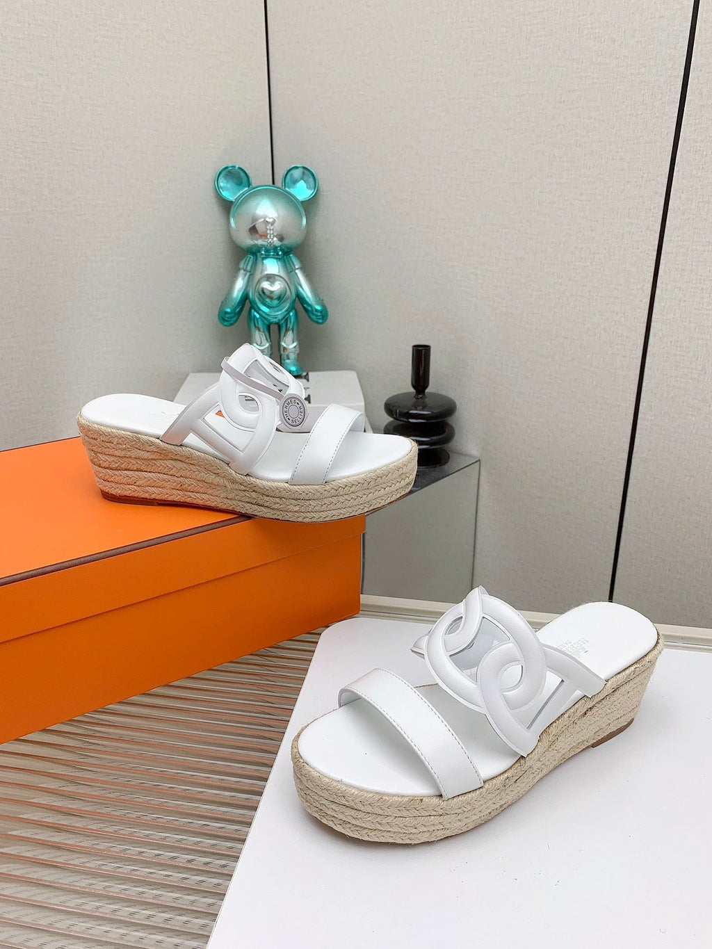 HERMES ITHEA 85 MM ESPADRILLE IN WHITE CALFSKIN
