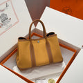 HERMES GARDEN PARTY 30CM IN DUNE MAGNOLIA TOILETS COTTON CANVAS AND BROWN CALFSKIN