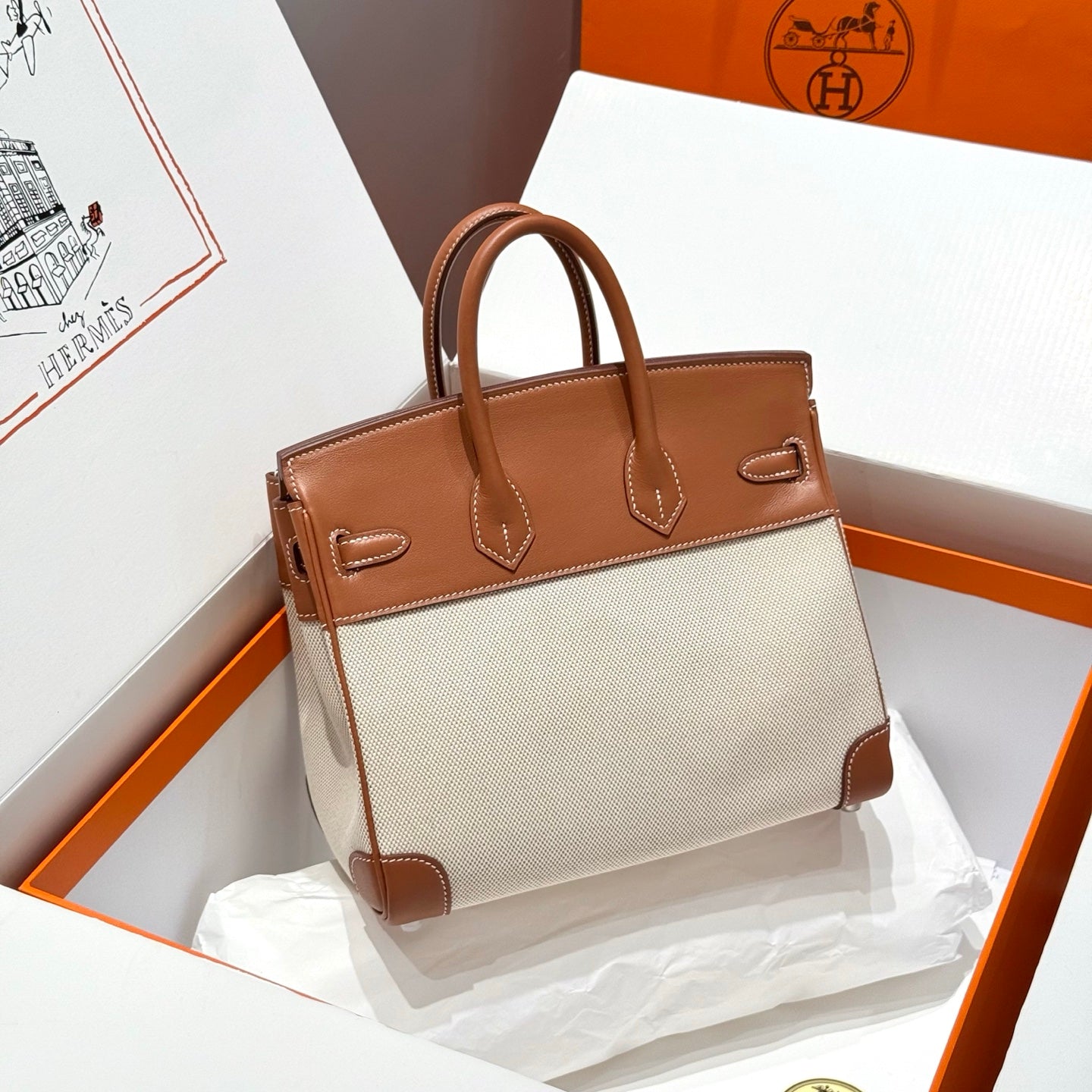 HERMES BIRKIN 25CM IN VEAU BARENIA SWIFT CALFSKIN ERCU TOILE CANVAS