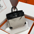 HERMES QUADRILLE BIRKIN 25CM IN BLACK SWIFT CALFSKIN WHITE BLACK PLAID TOILE CANVAS
