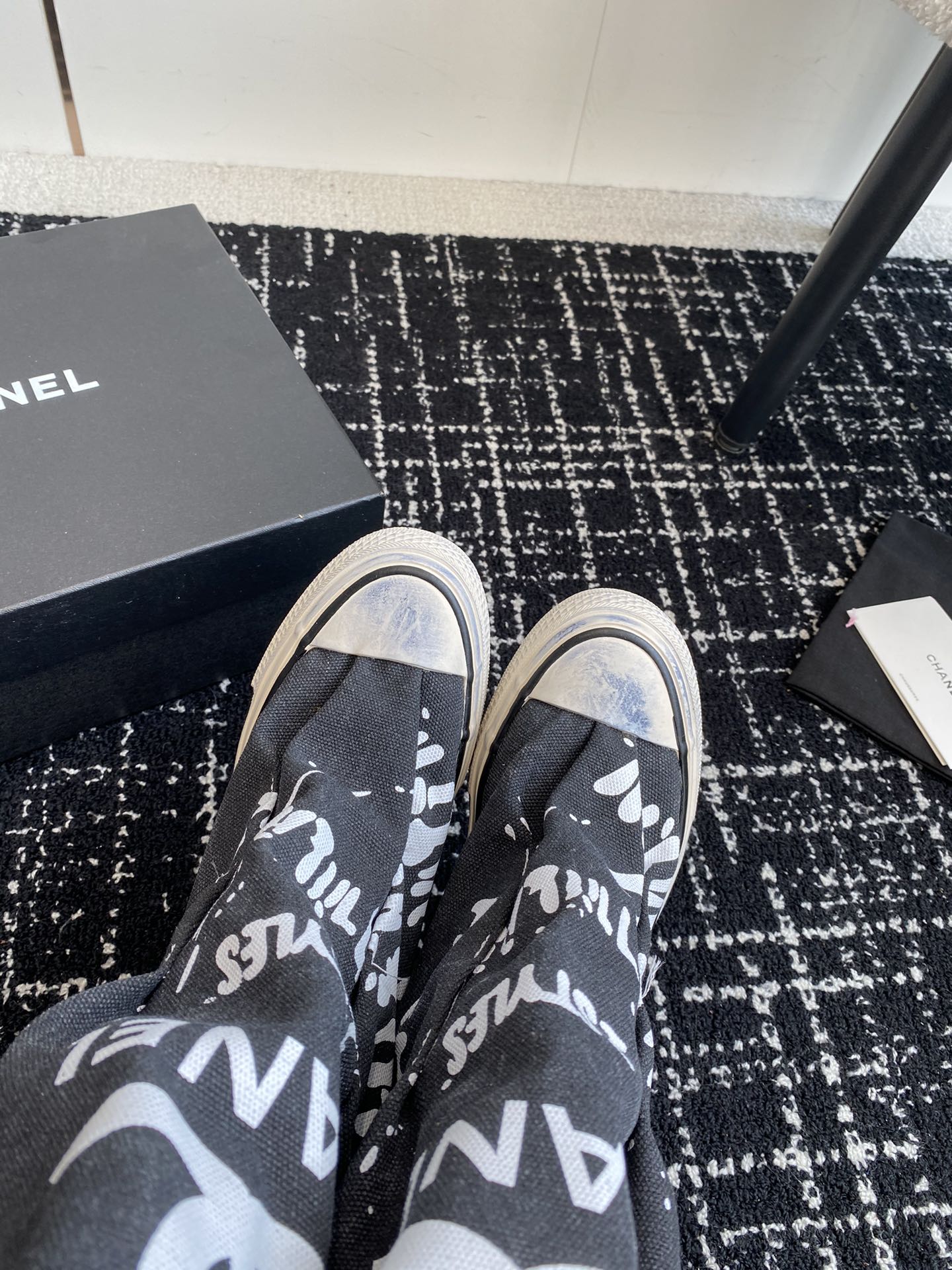 CHANEL HIGH BOOTS IN BLACK CANVAS