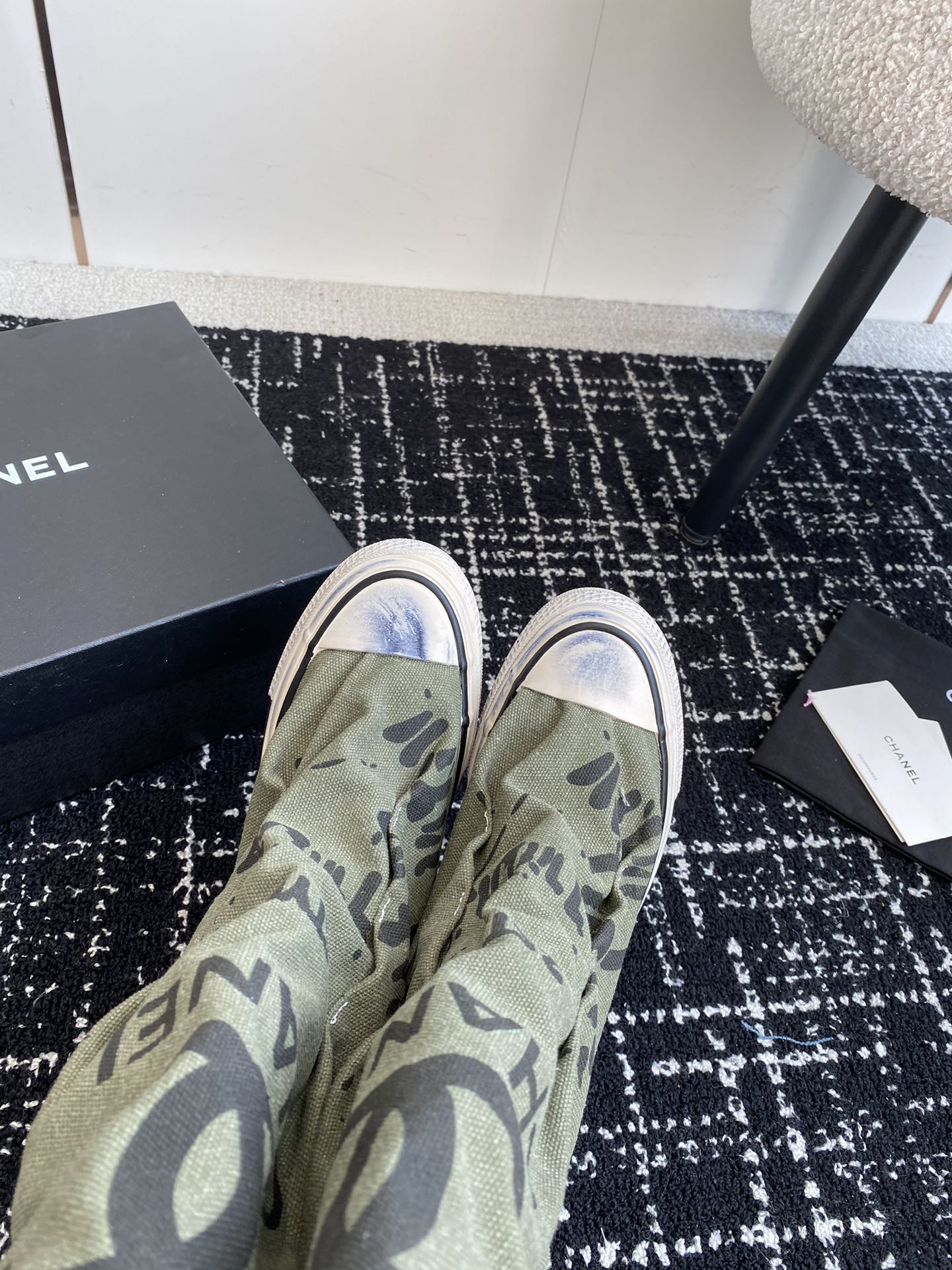 CHANEL HIGH BOOTS IN ARMY GREEN CANVAS