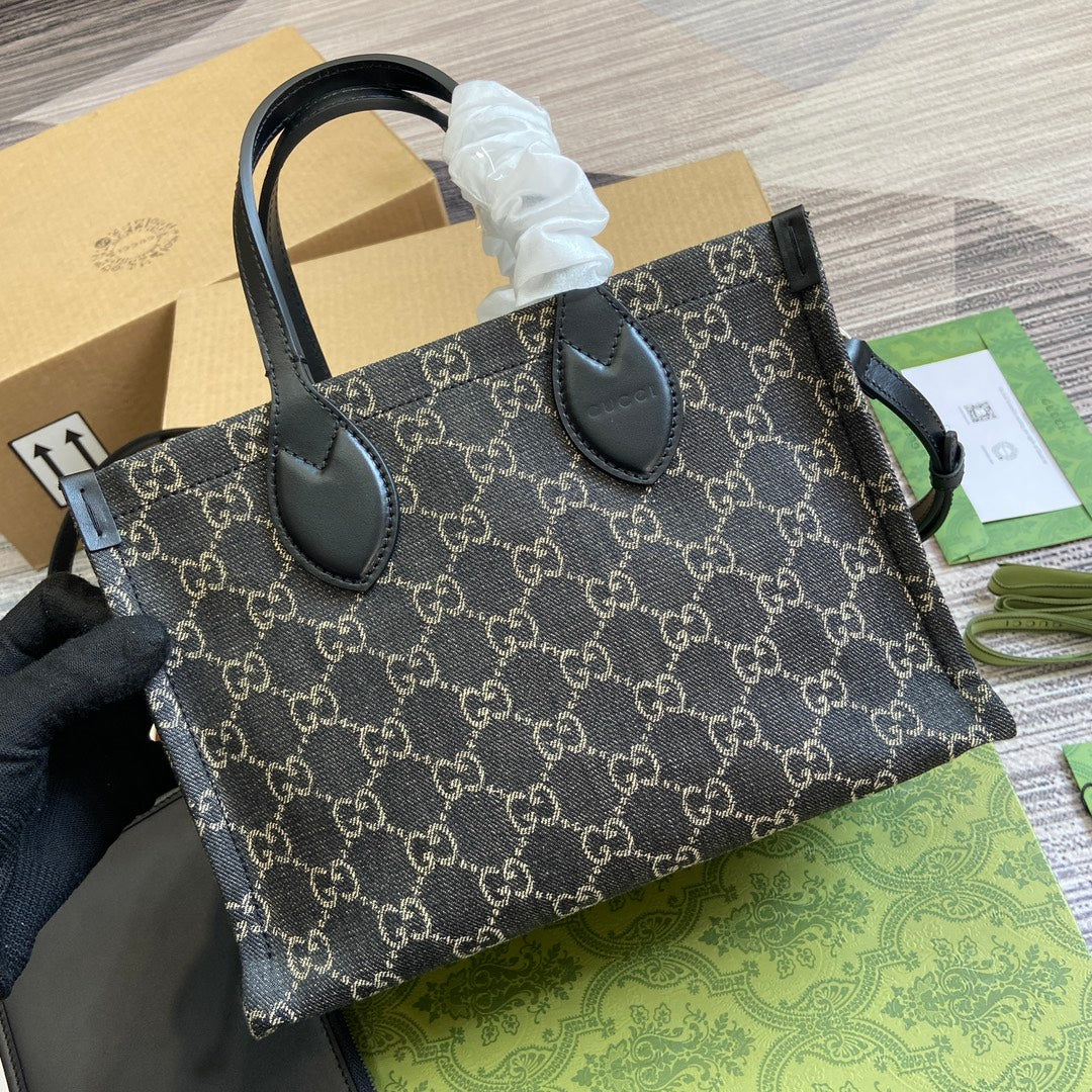 GUCCI OPHIDIA  27 MEDIUM TOTE BAG BLACK DENIM