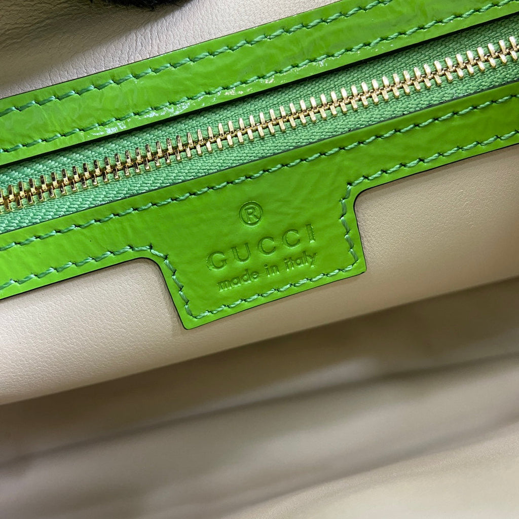 GUCCI JACKIE SMALL SHOULDER BAG 27 IN LIME GREEN CRACKED LACQUER CALFSKIN GOLD HARDWARE