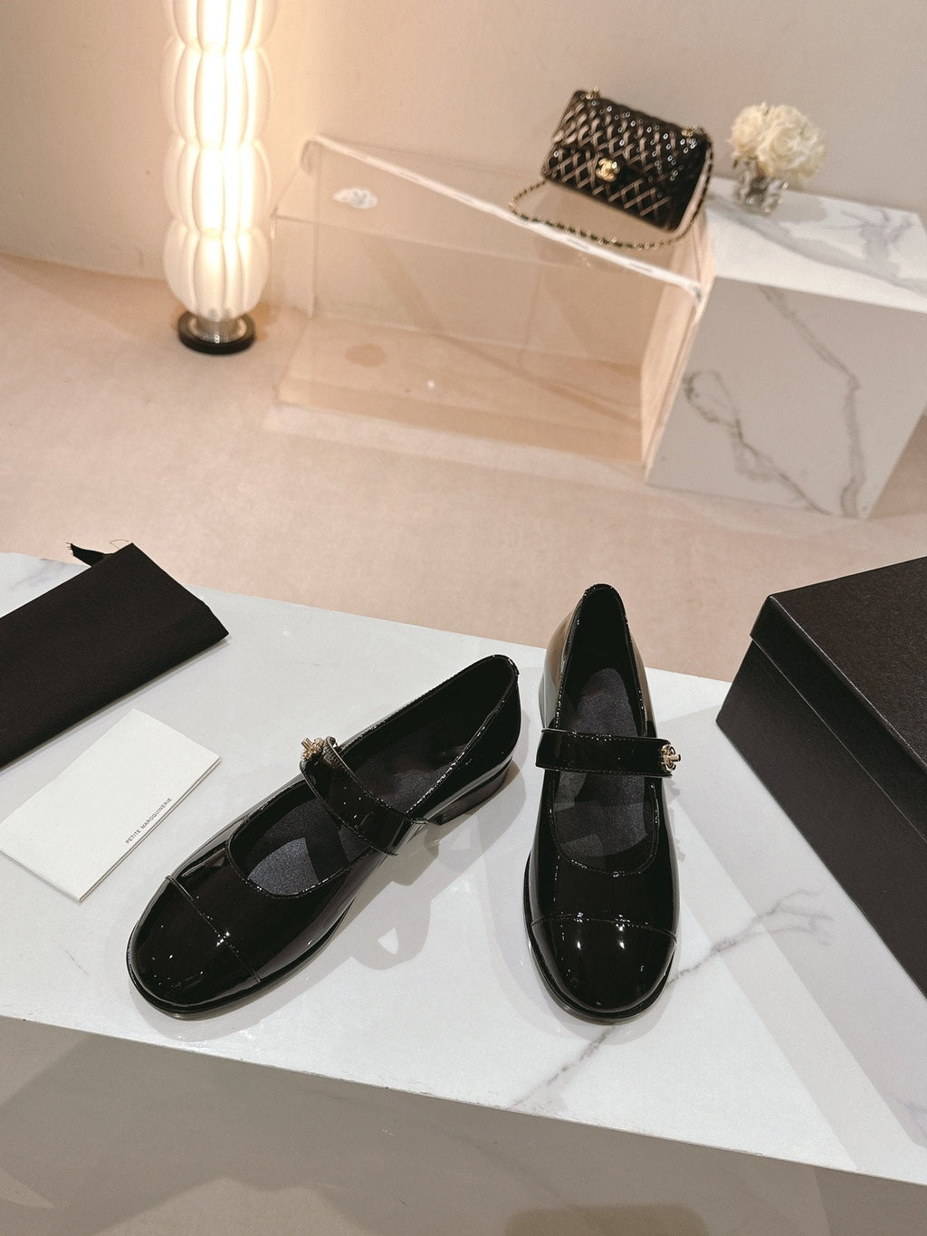 CHANEL mary jane flat black patent calfskin