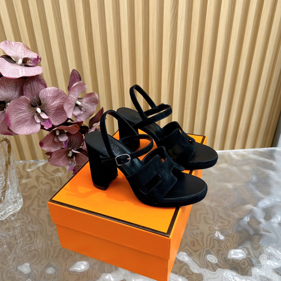 HERMES JAZZ 90 SANDAL IN BLACK SUEDE
