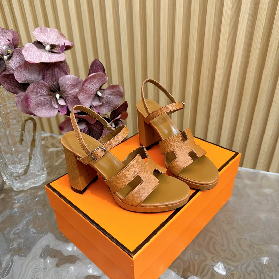 HERMES JAZZ 90 SANDAL IN BRONZE BROWN CALFSKIN