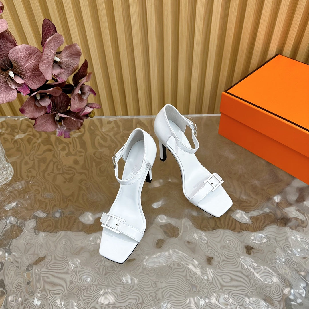 HERMES JULY SANDAL 105 MM IN WHITE CALFSKIN