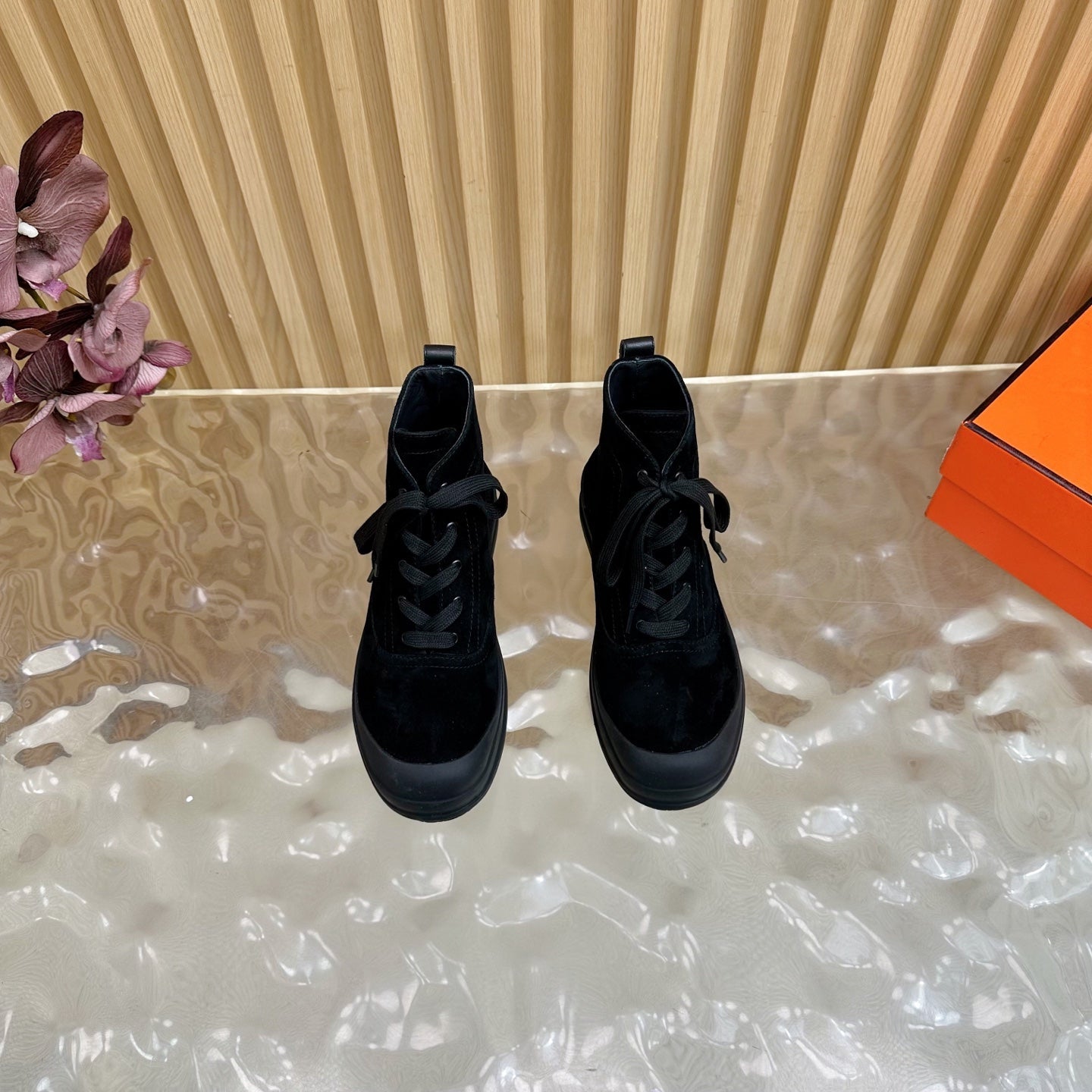HERMES 25S KOOLER ANKLE BOOTS IN BLACK SUEDE
