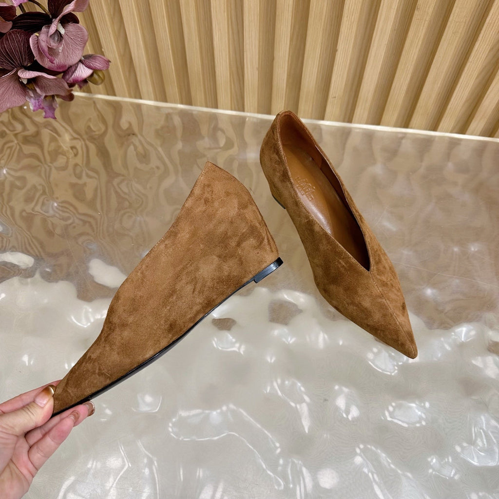 HERMES 25S HIGH-HEEL WEDGE SHOES 50 MM IN BROWN SUEDE