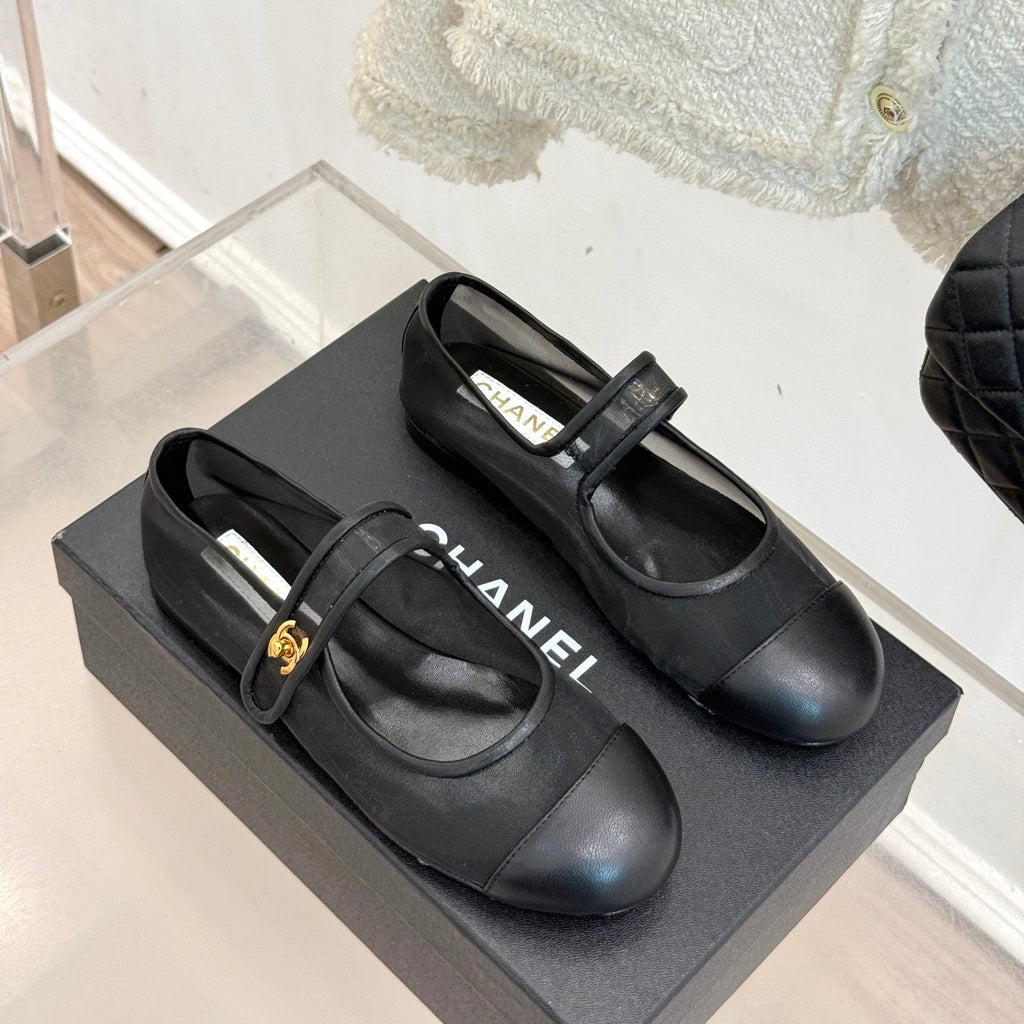 CHANEL FLAT SHOES IN BLACK MESH MIX LAMBSKIN