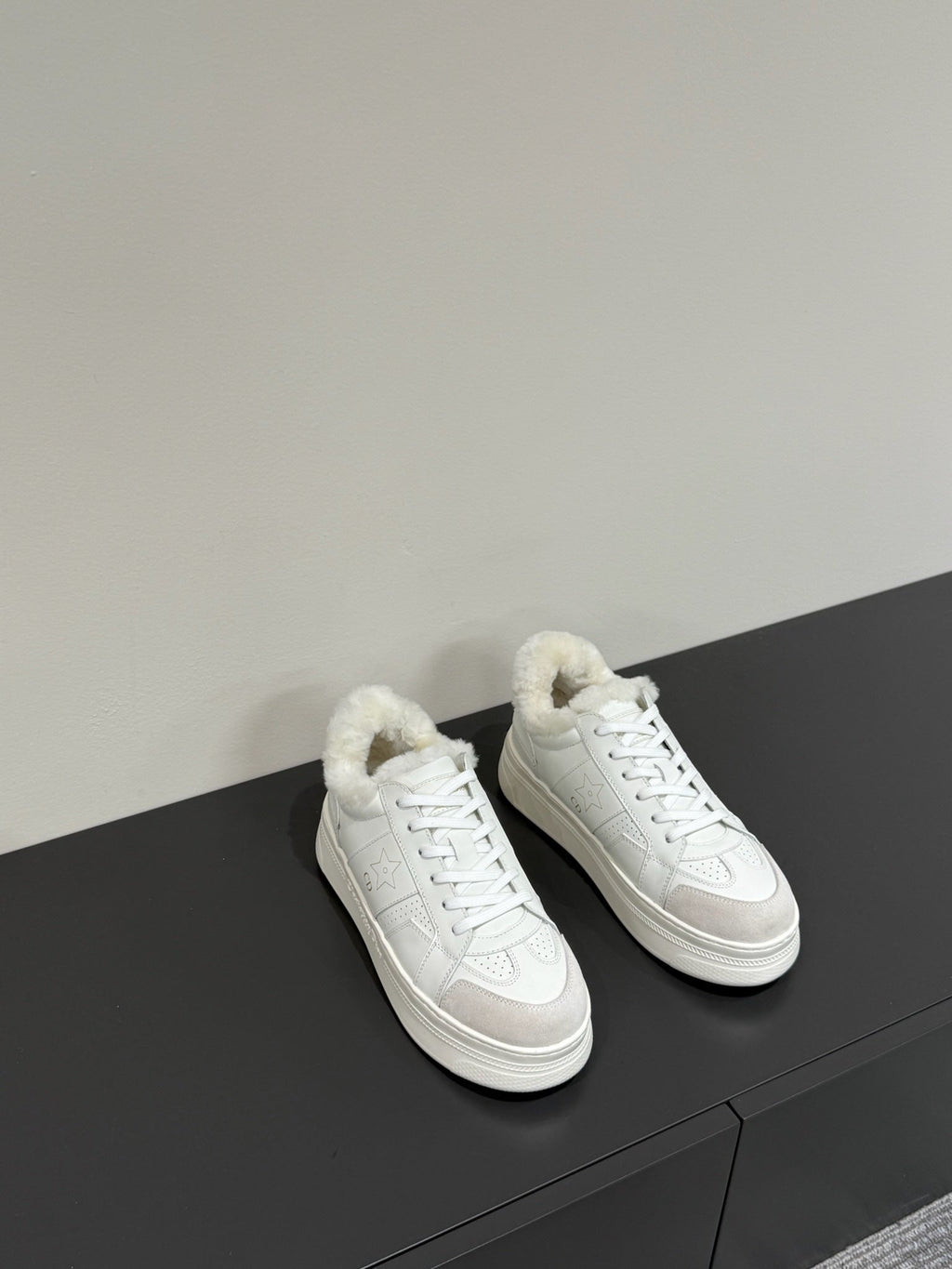 DIOR STAR SNEAKER WHITE CALFSKIN AND SUEDE CALFSKIN WITH SHEARLING LINING
