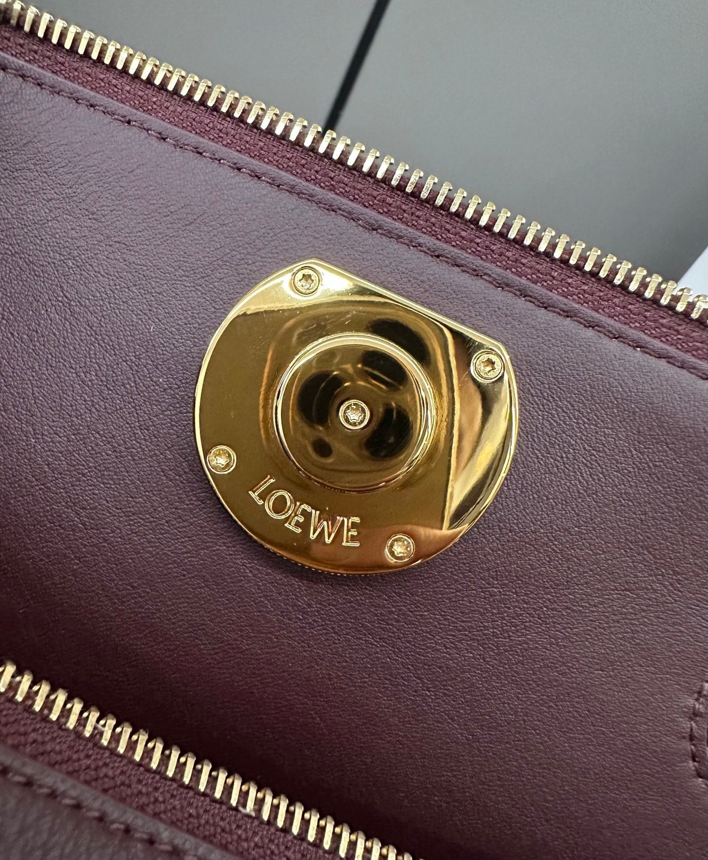 LOEWE 25S MEDIUM MADRID BAG 23 IN DARK WINE CALFSKIN GOLD HARDWARE