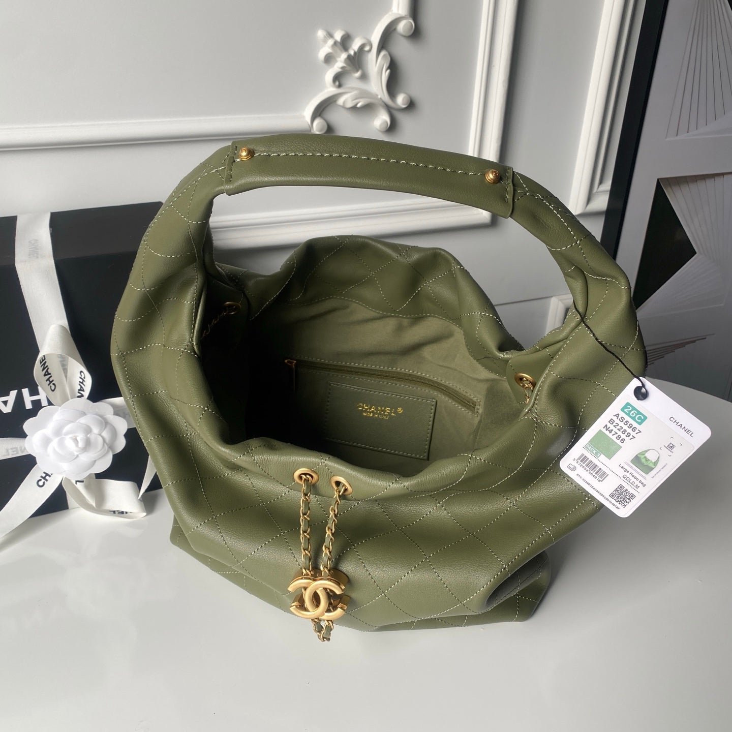 CHANEL 25S HOBO BAG 45 IN DARK GREEN LAMBSKIN