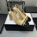 CHANEL slingback light beige suede silver metalic lambskin square toe 9.5