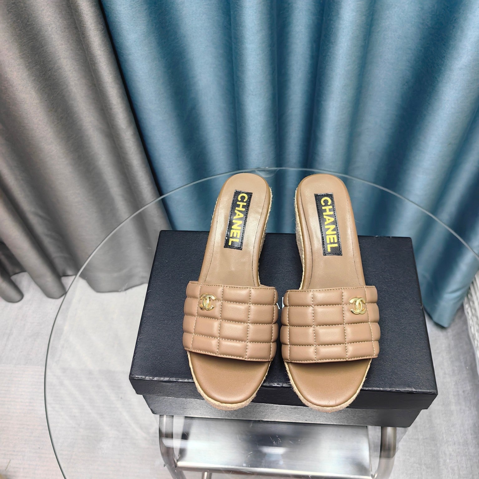 CHANEL WEDGE CAMEL BEIGE SHEEPSKIN